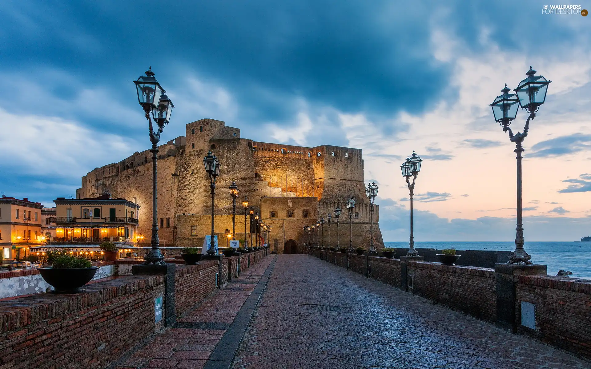 Monument, bridge, Neapol, Italy, Coast, lanterns