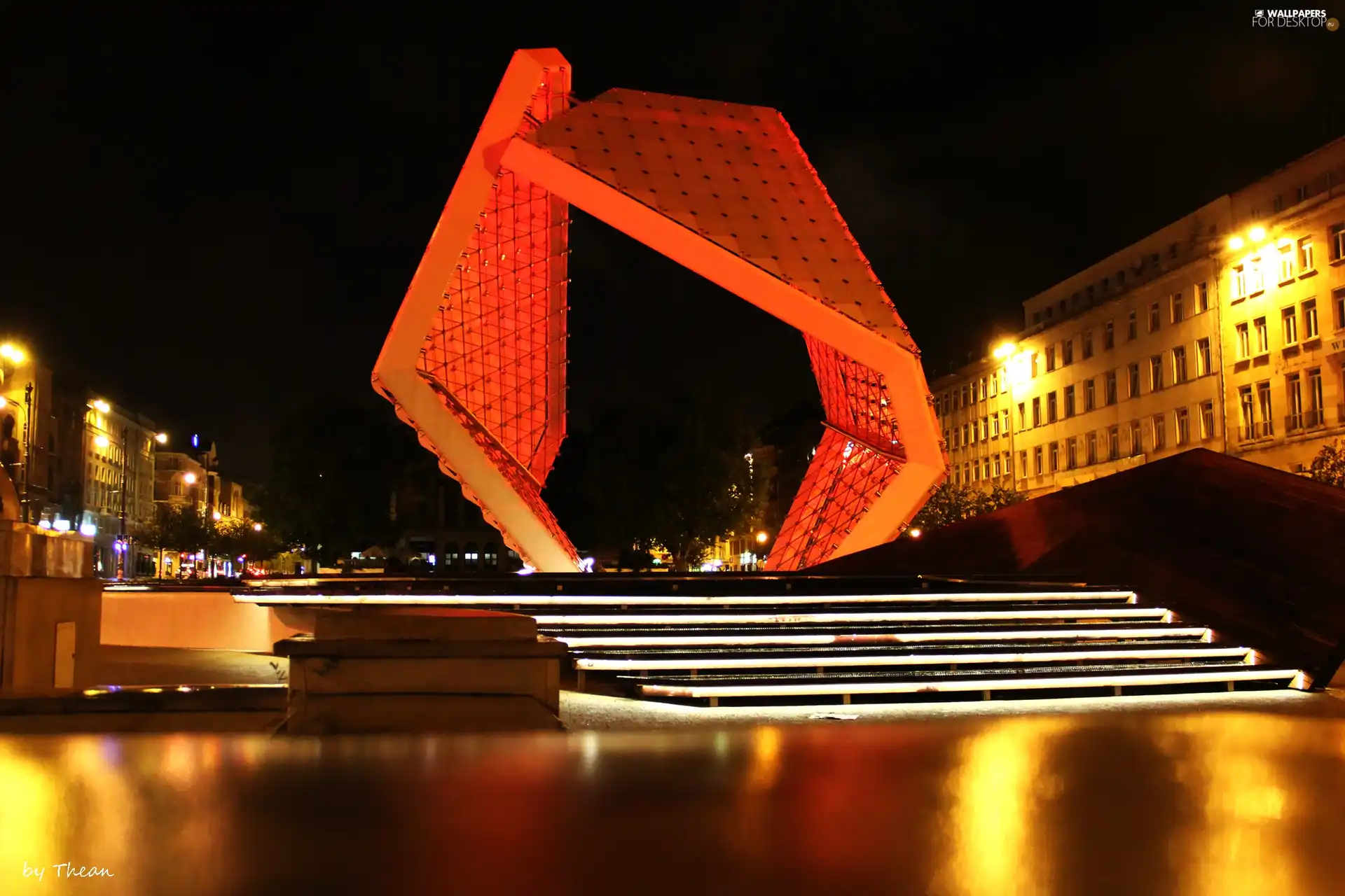 fountain, Poznań, Night, freedom