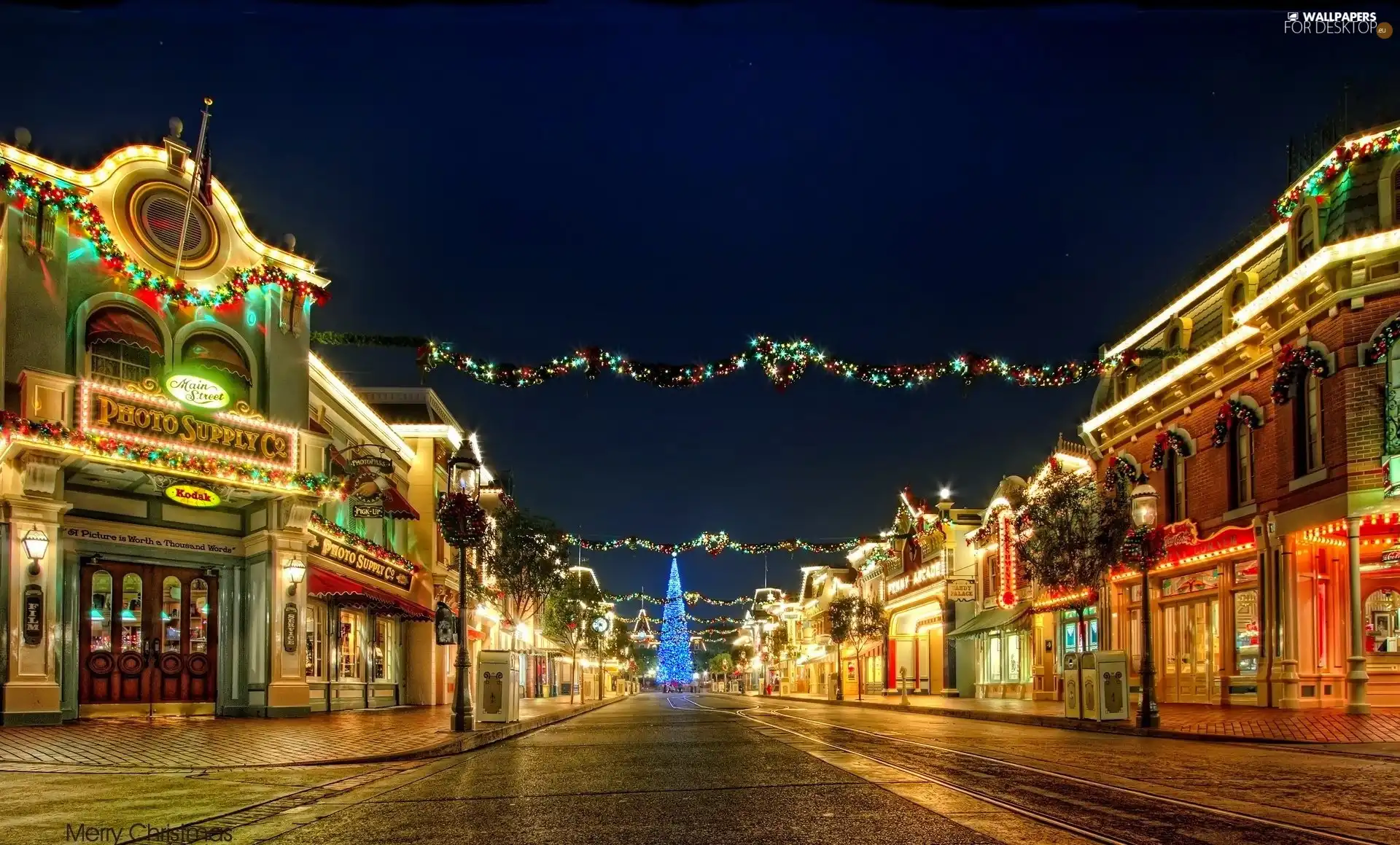 illuminated, Street, Night, Christmas