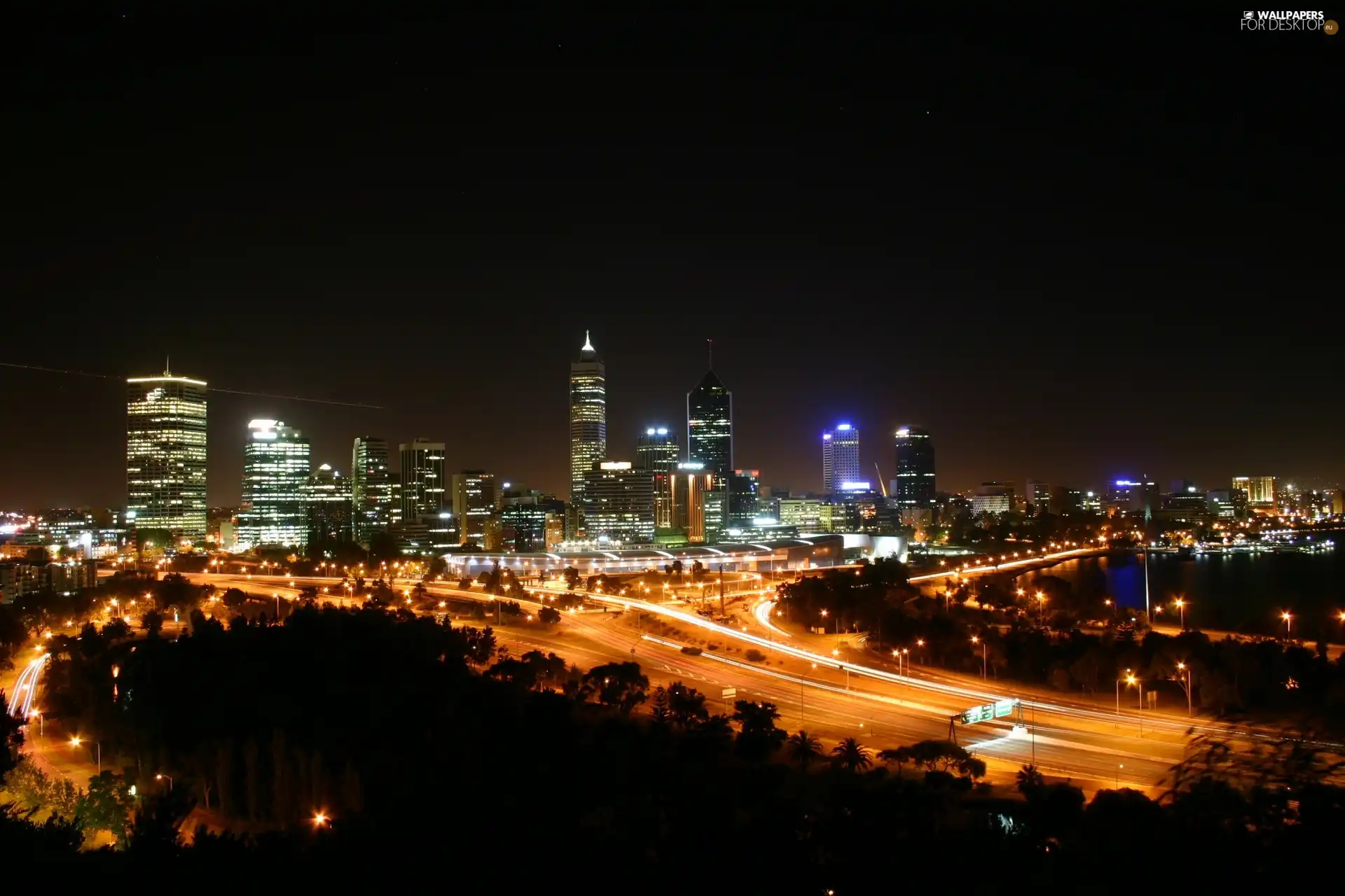 illuminated, Town, night, Streets