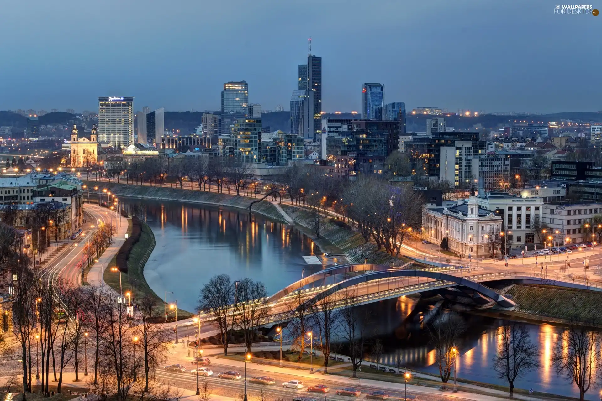 Lithuania, Town, Night, Vilnius