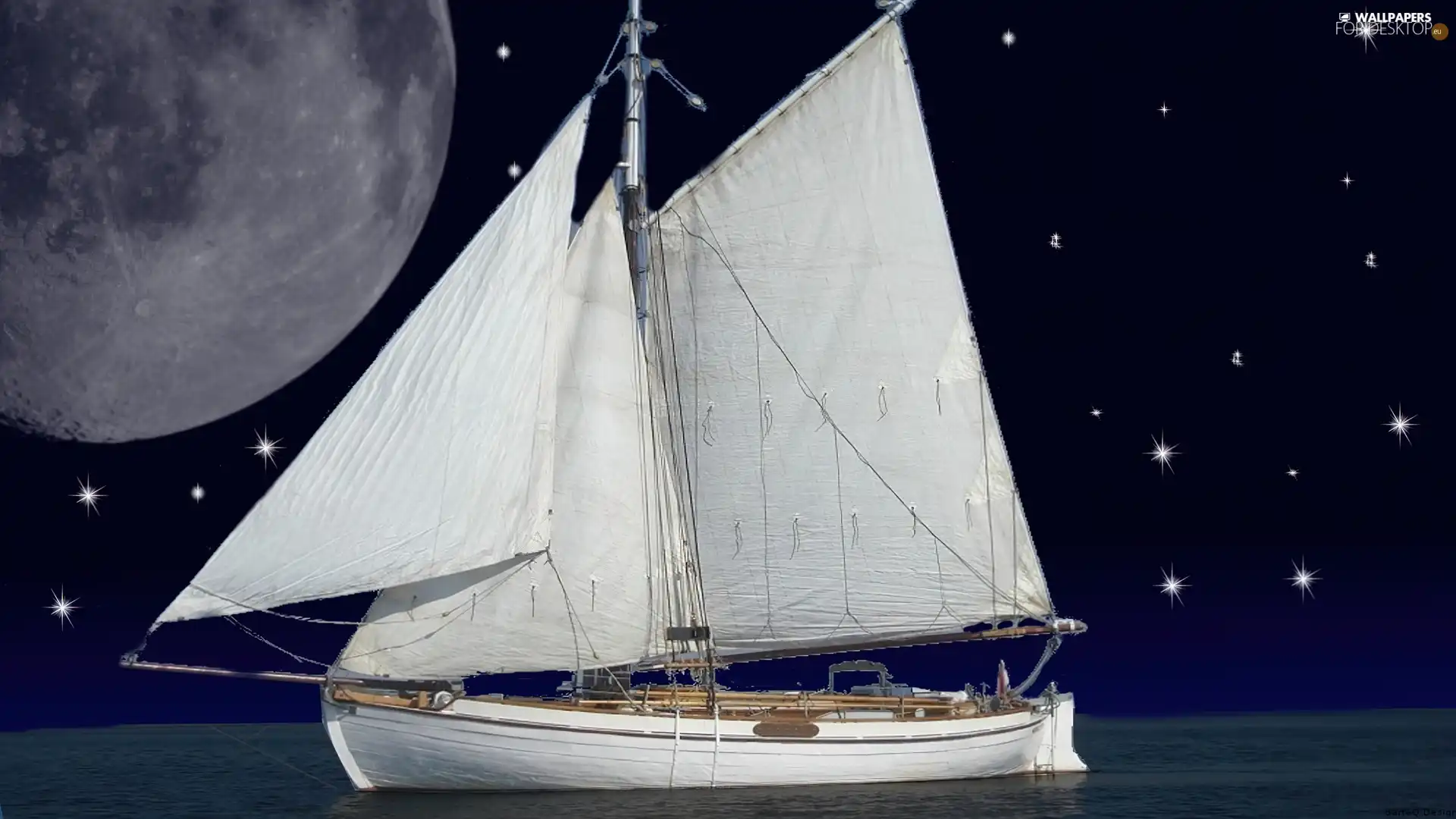 moon, sailing vessel, Night