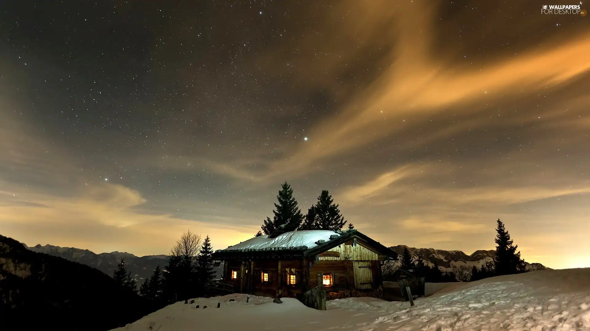 Sky, winter, Night, Home