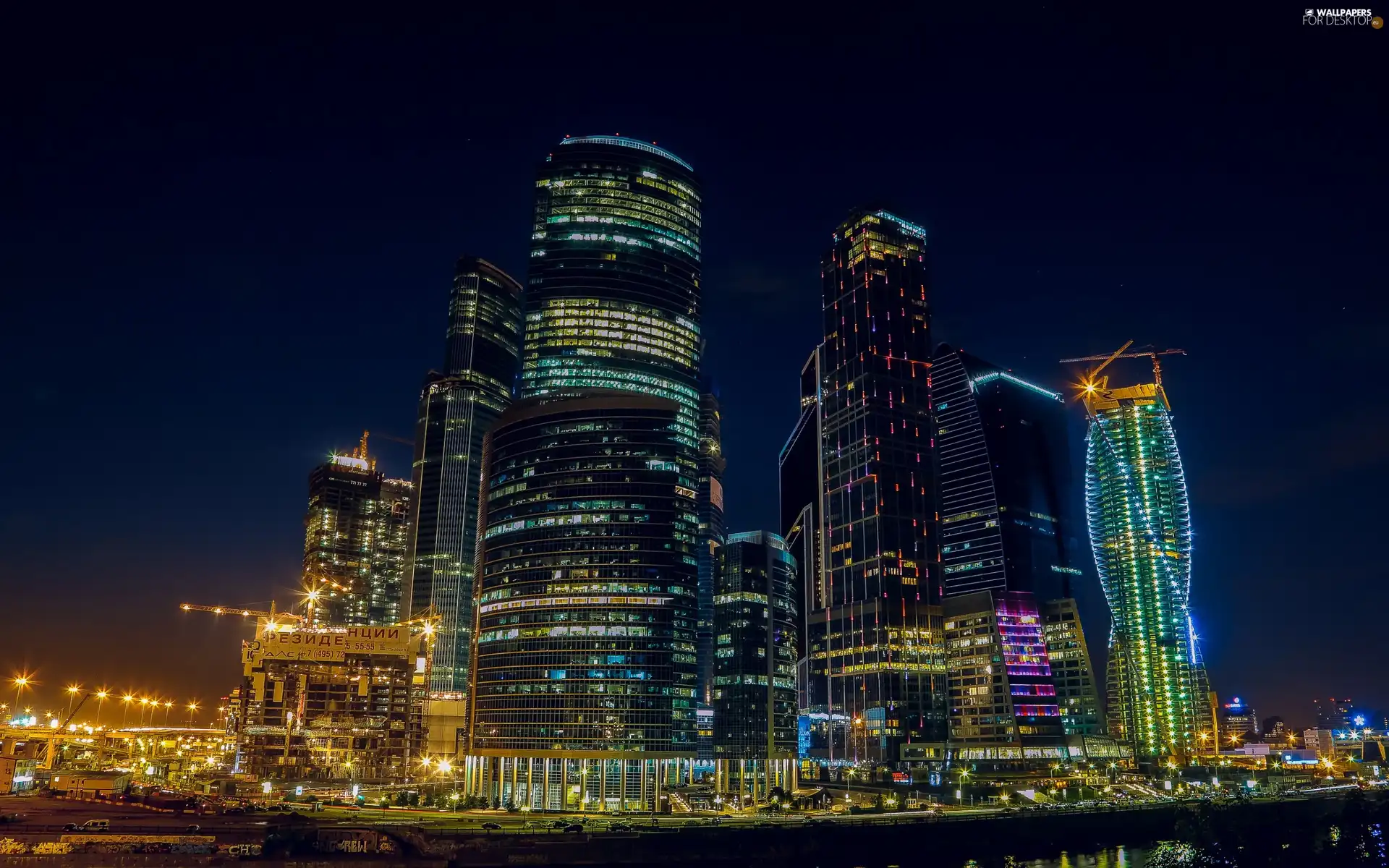 Night, skyscraper, Moscow, Town, Russia