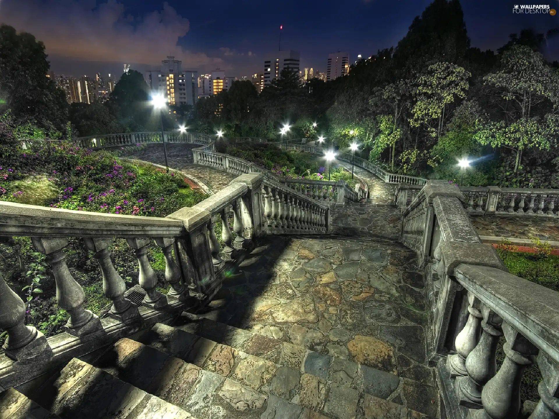 Night, Stairs, Town