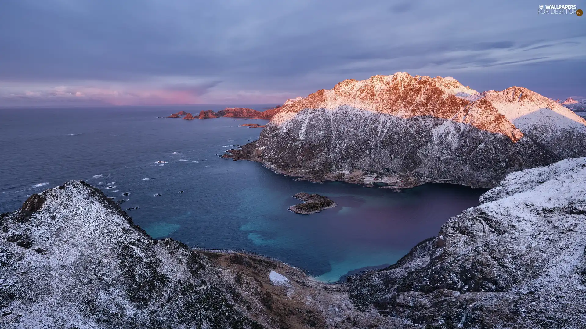 rocks, Snowy, Lofoten, Norway, sea, Mountains