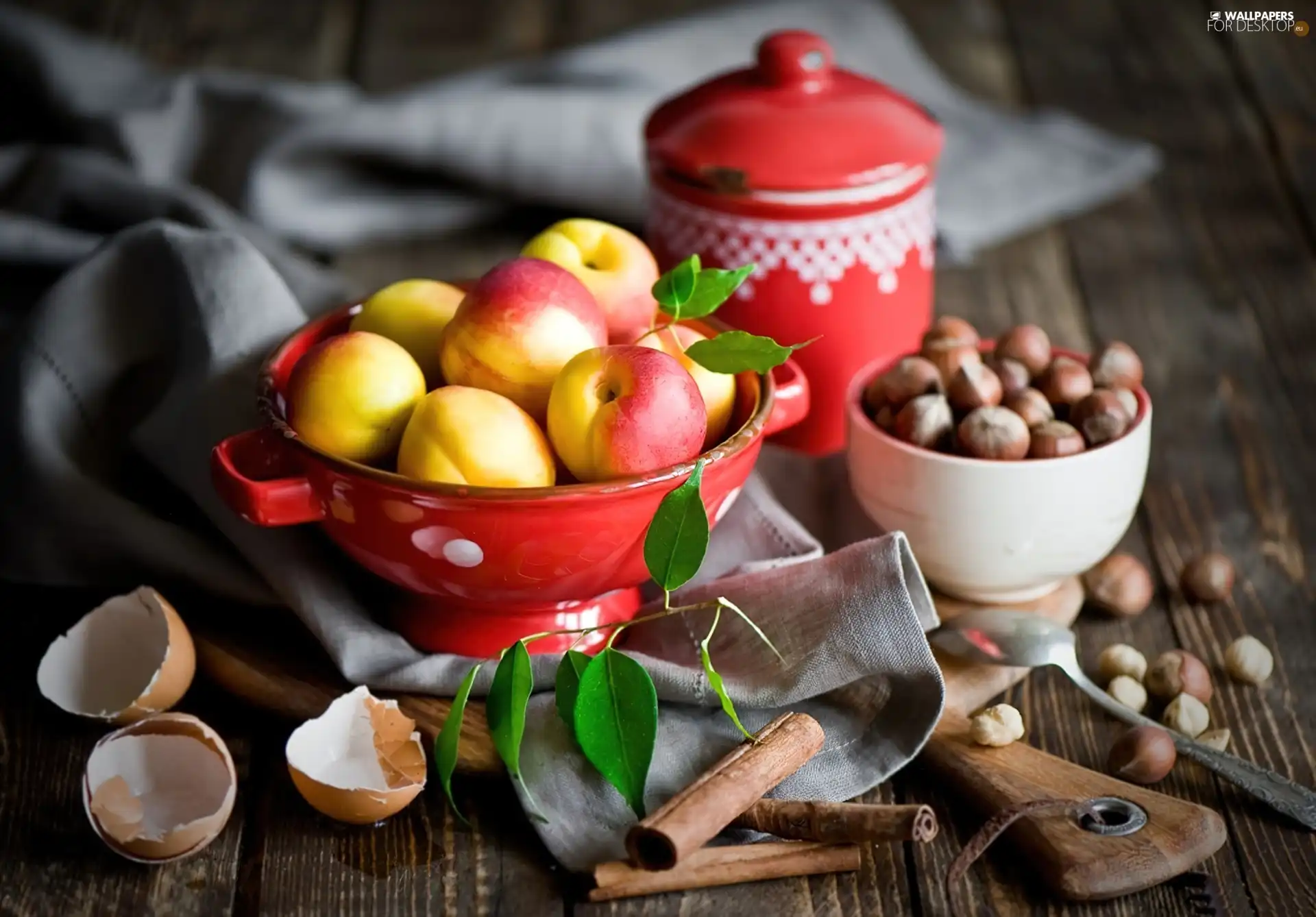 nuts, bowl, apples