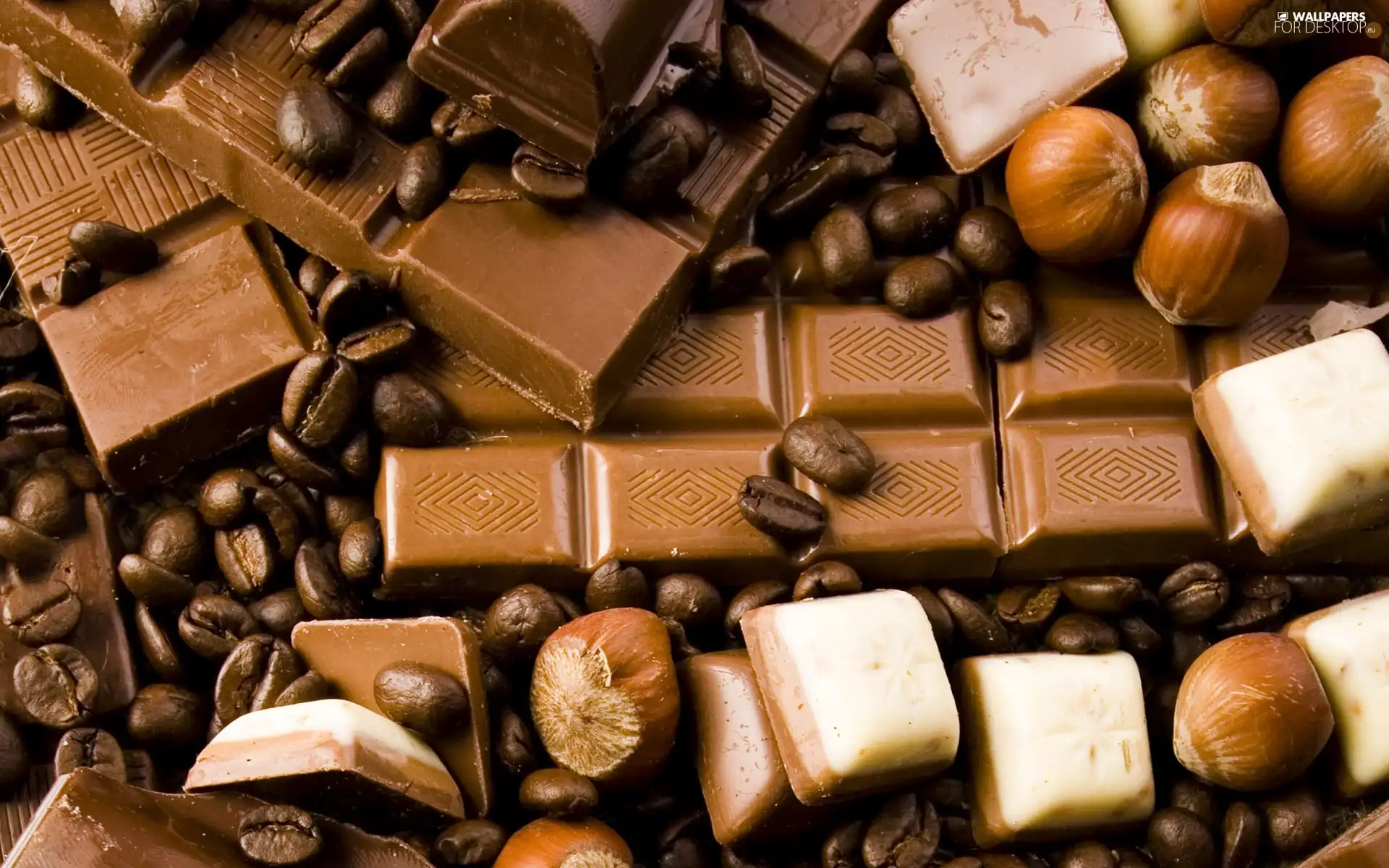 chocolate, coffee, nuts, grains