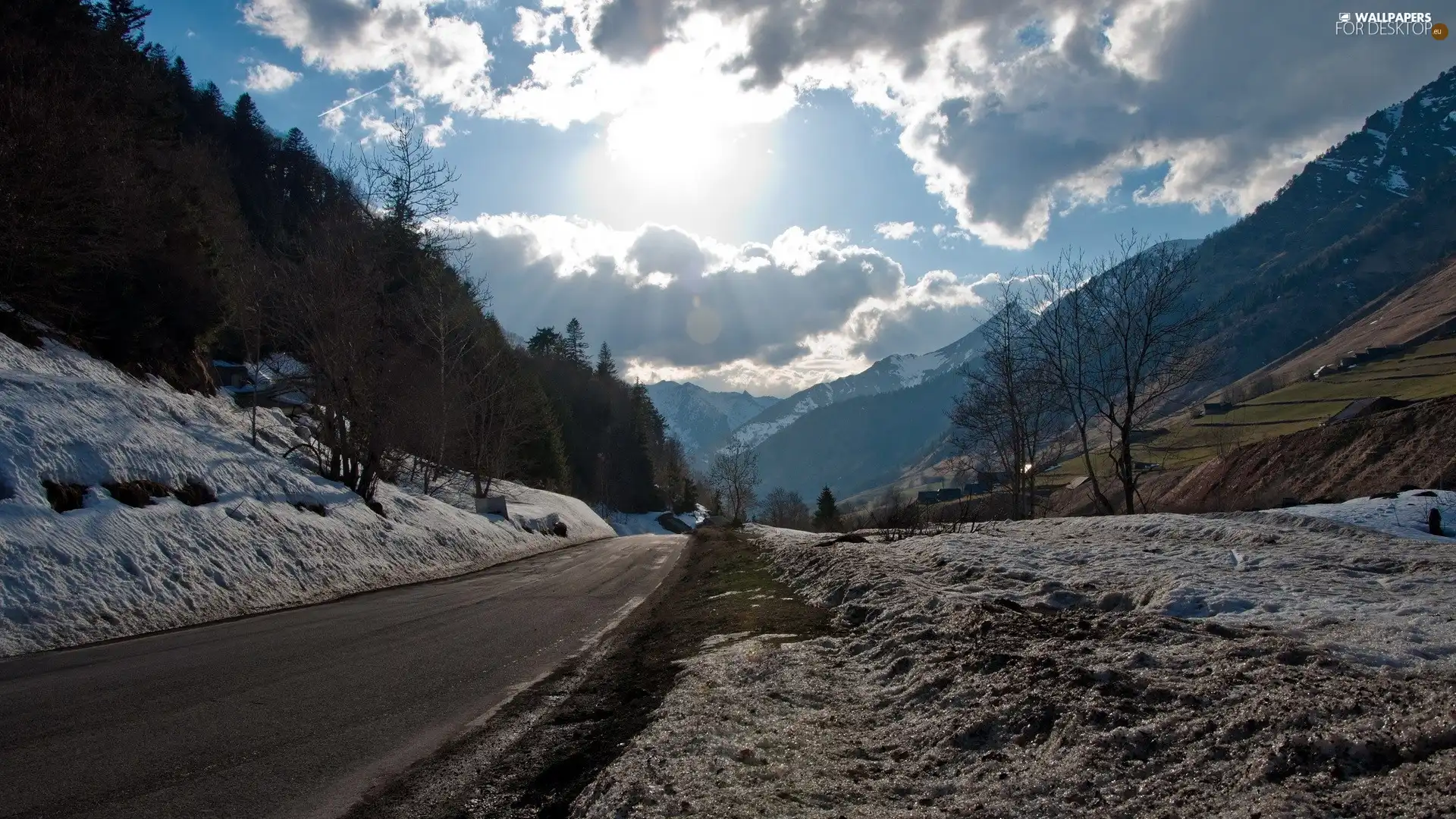 Way, Mountains, rays of the Sun, snow