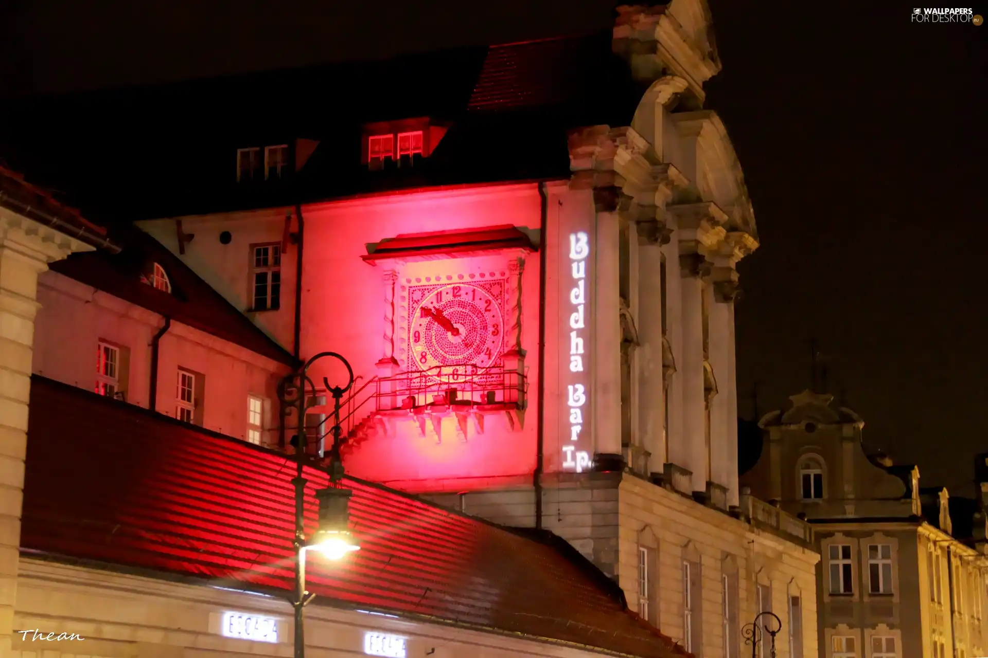 old town, Night, buildings, Poznań, Clock