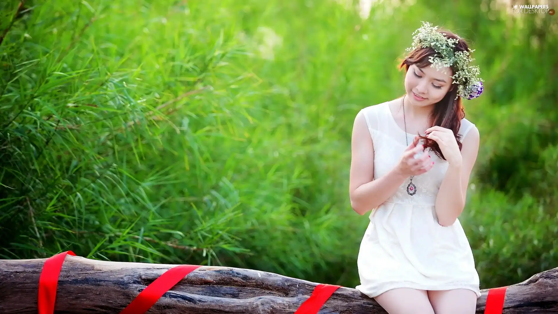 Lod on the beach, forest, girl, wreath, young