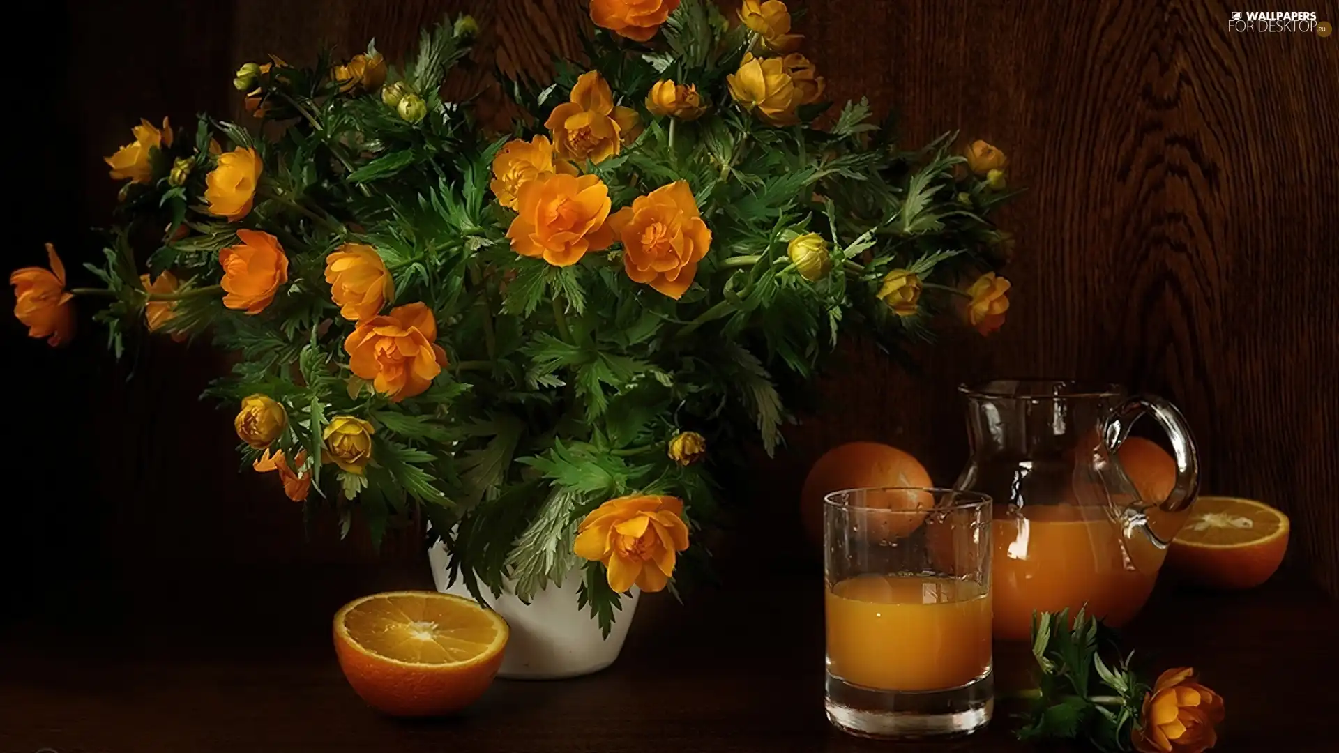 orange, juice, orange, flowers, bouquet