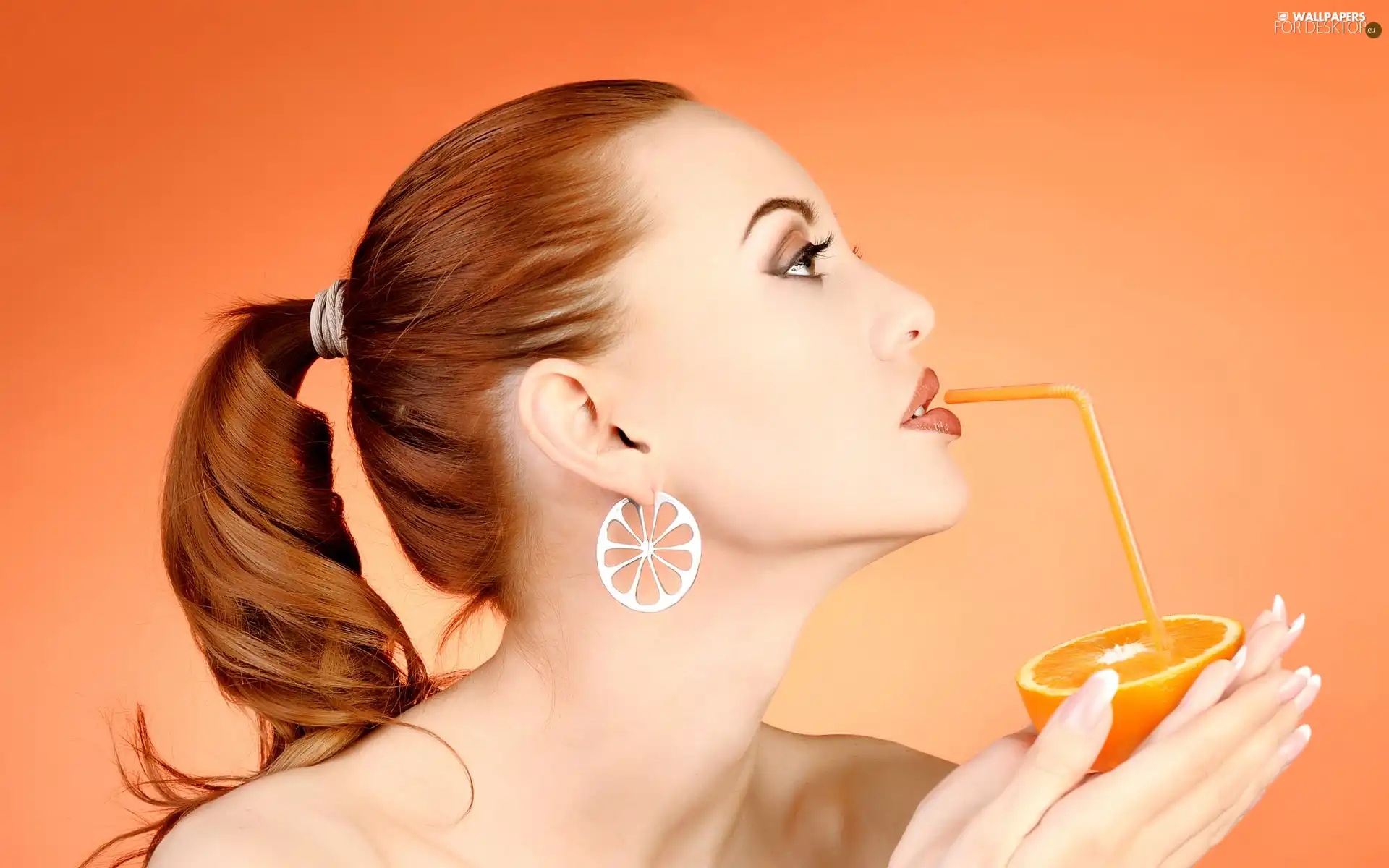 Women, ear-ring, orange, pony