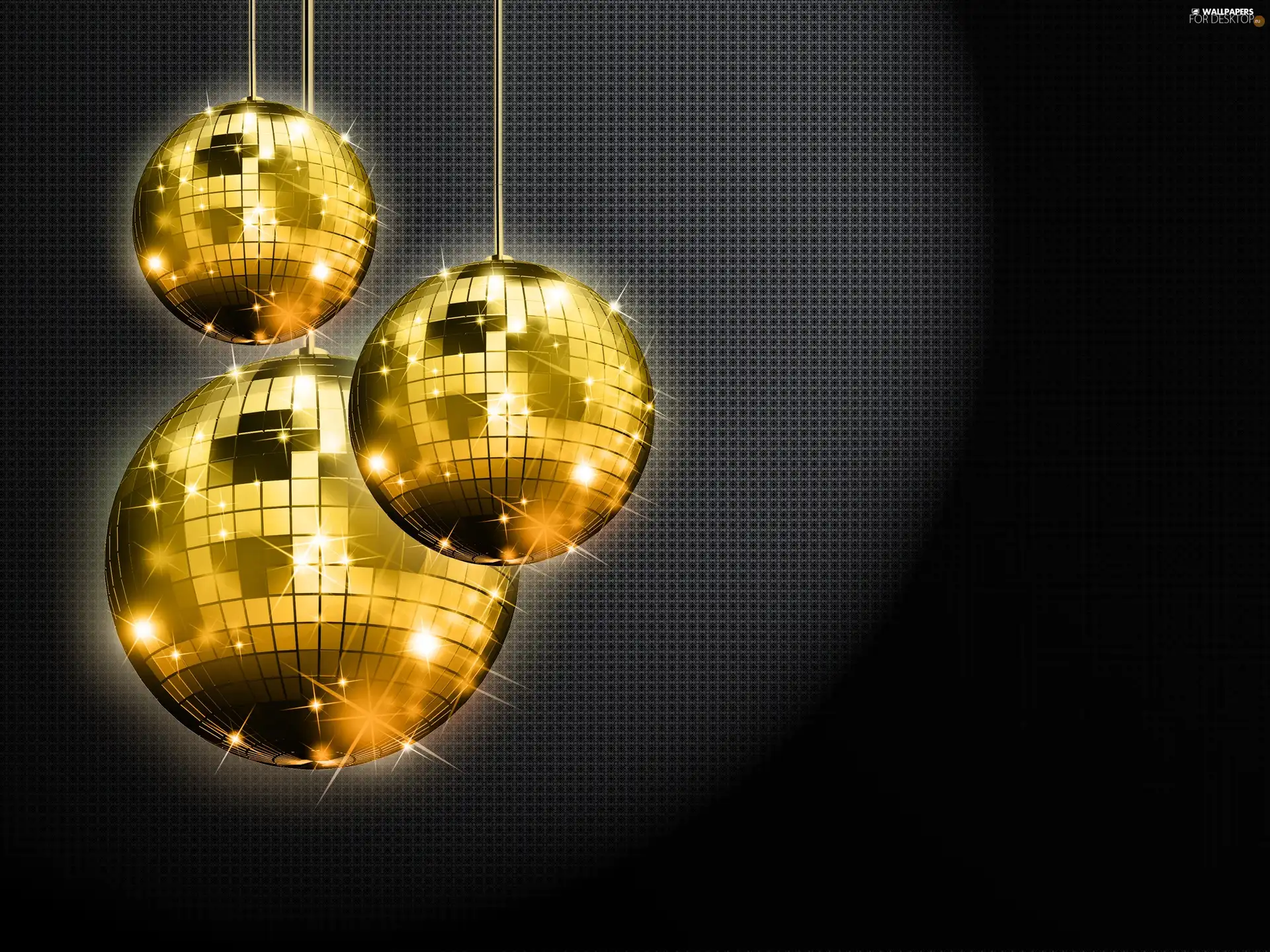 Mirror, Three, Disco, 2D Graphics, Orbs, Golden