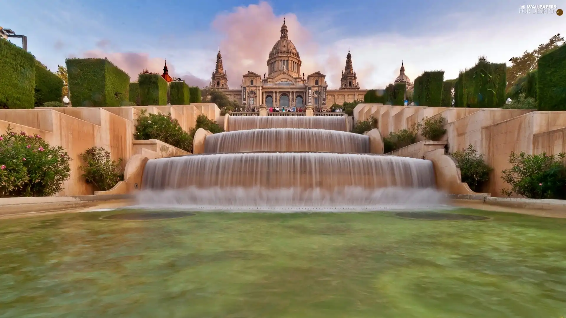 Barcelona, fountain, palace, Montjuic