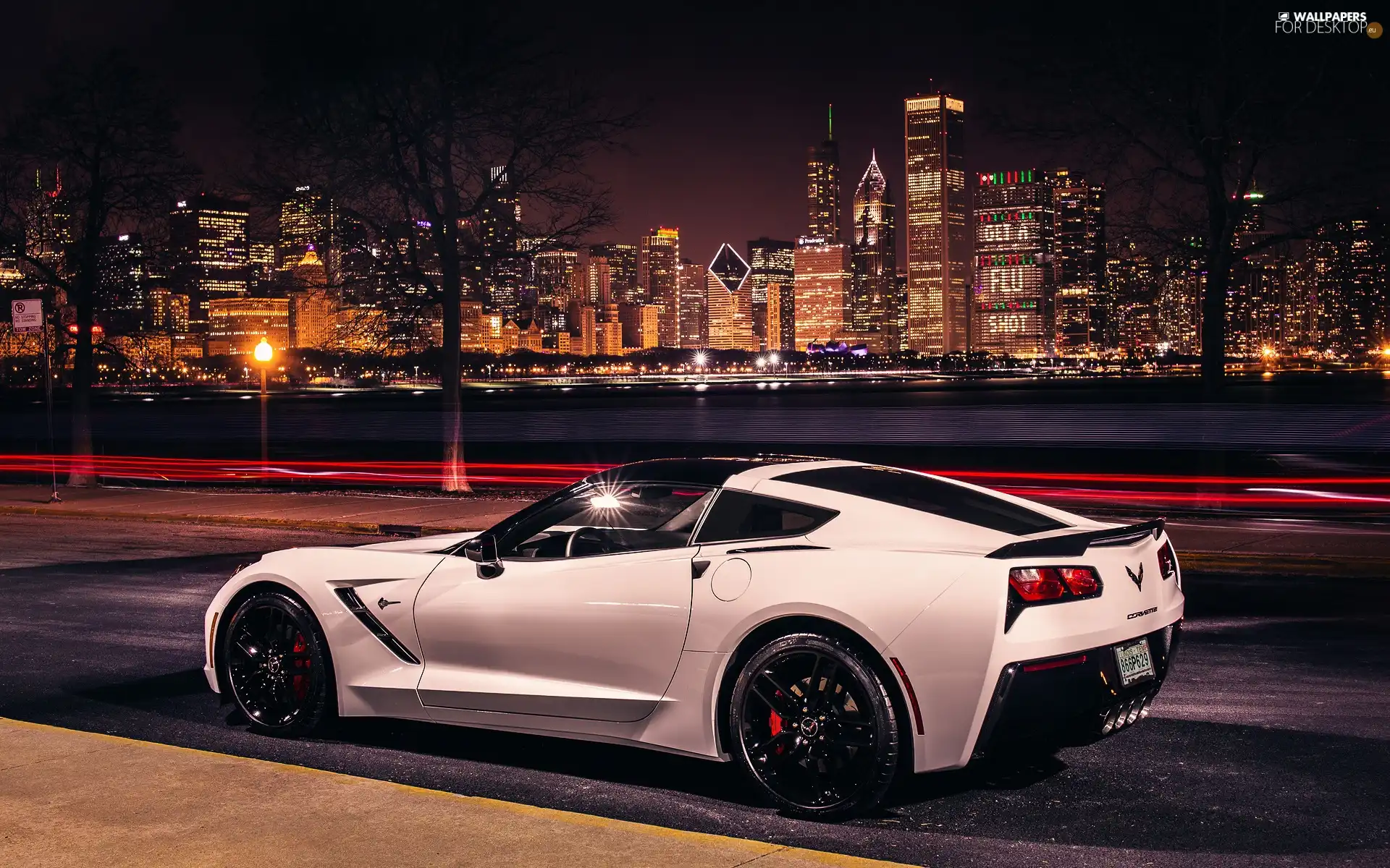 Street, Corvette, town, Stingray C7, Chevrolet, panorama, Night