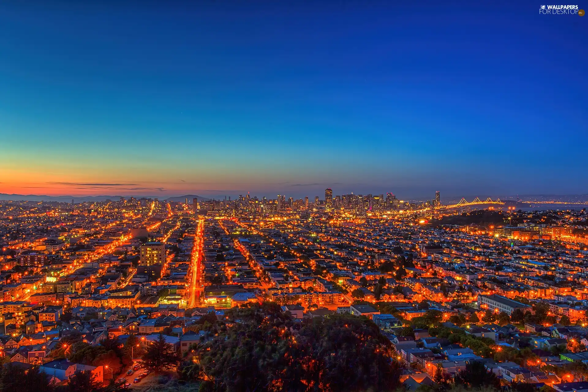 San Francisco, Night, panorama, Town