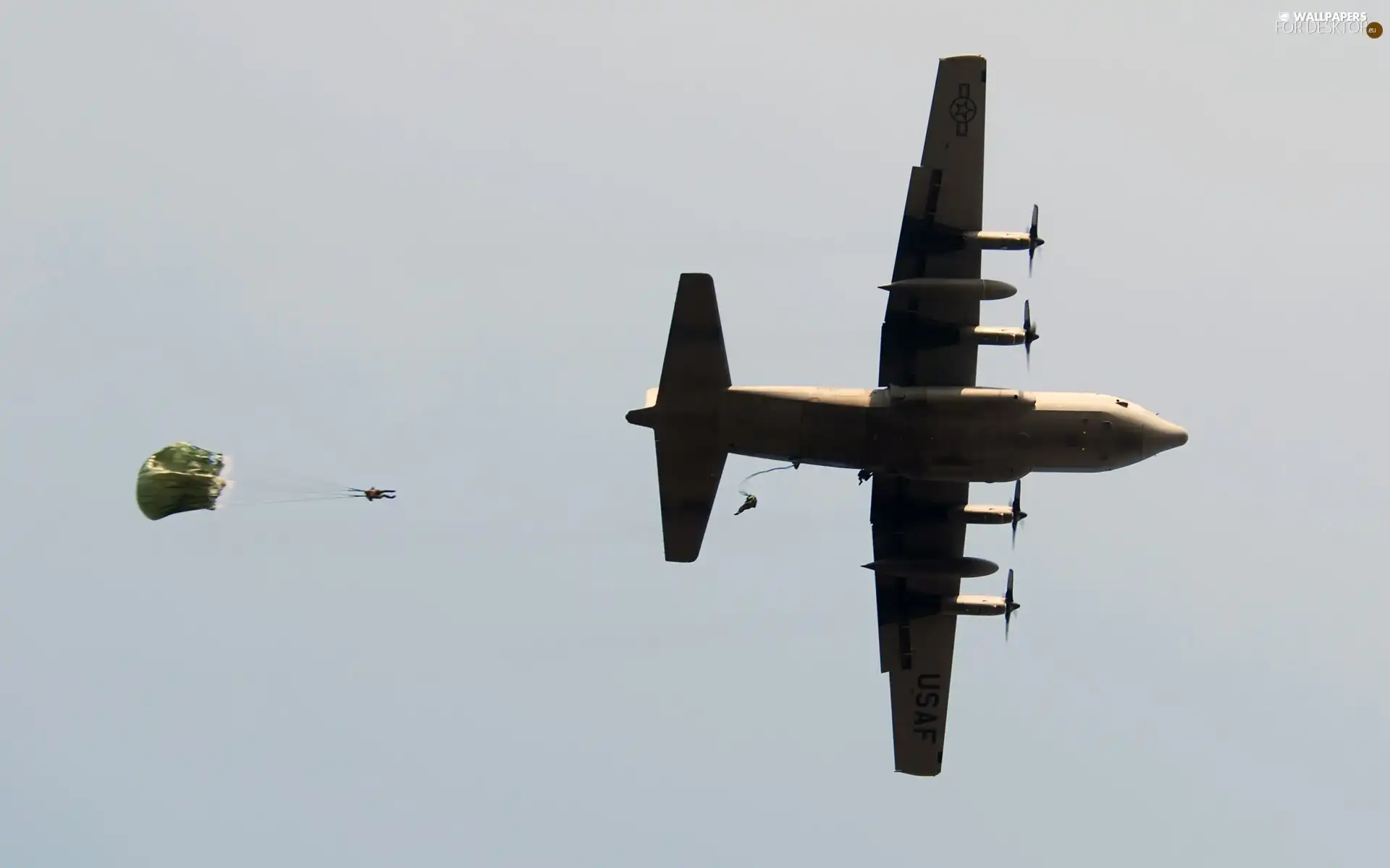 parachute, plane, Sky