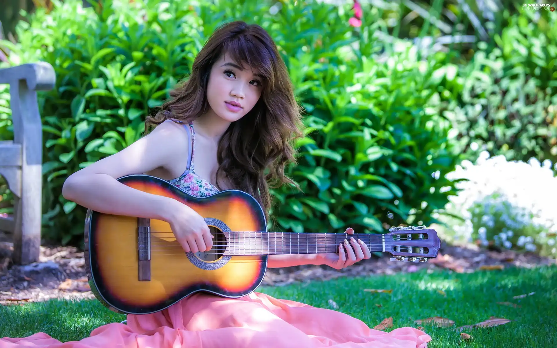 Park, girl, Guitar