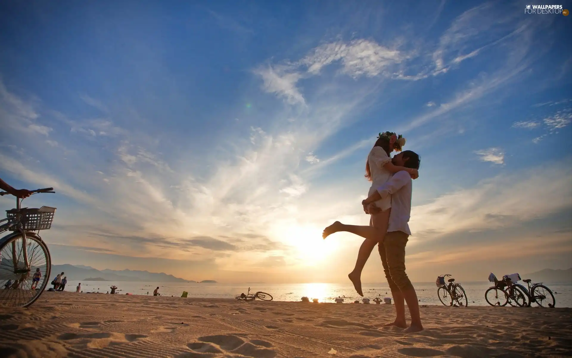 Bikes, Steam, sea, Beaches, Love, People, clouds