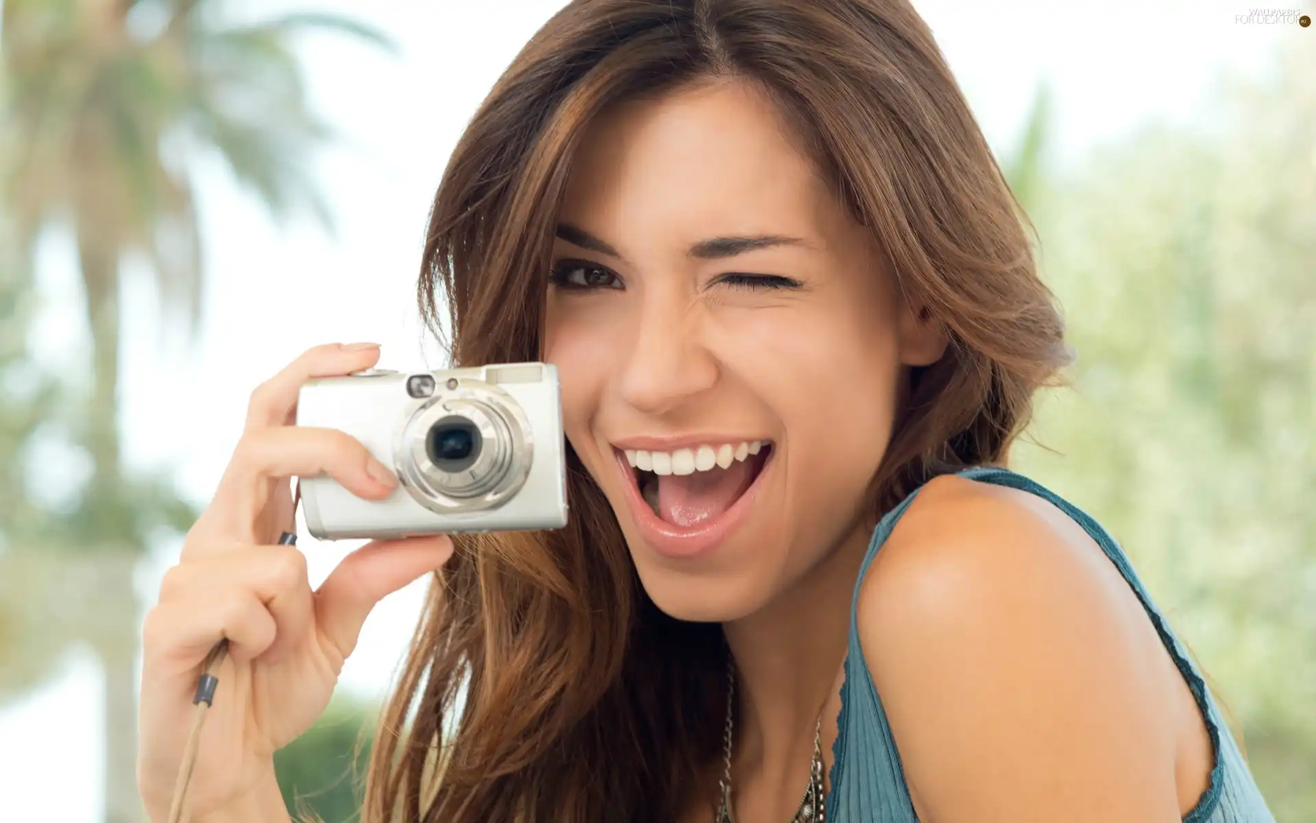 smiling, Camera, photographic, brunette