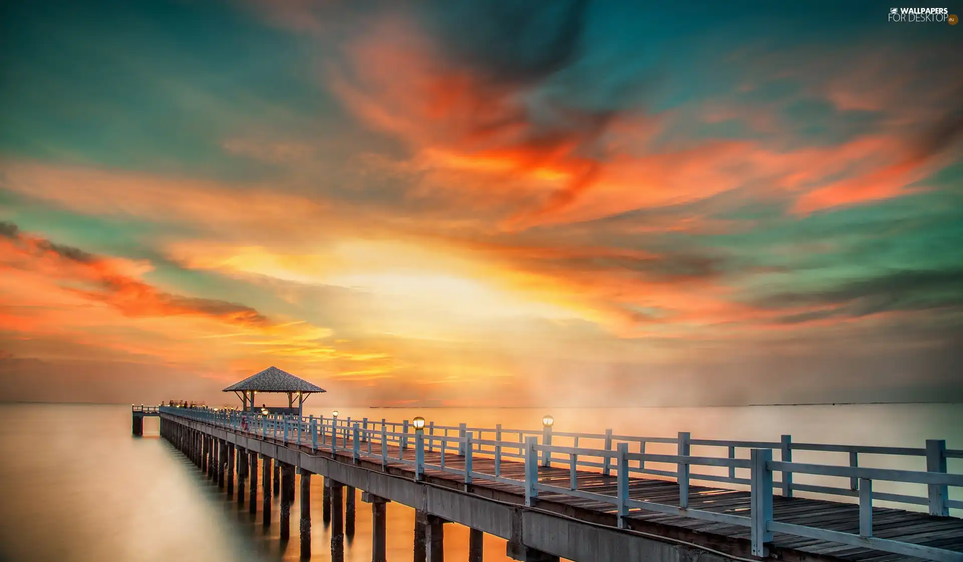 sea, sun, pier, west