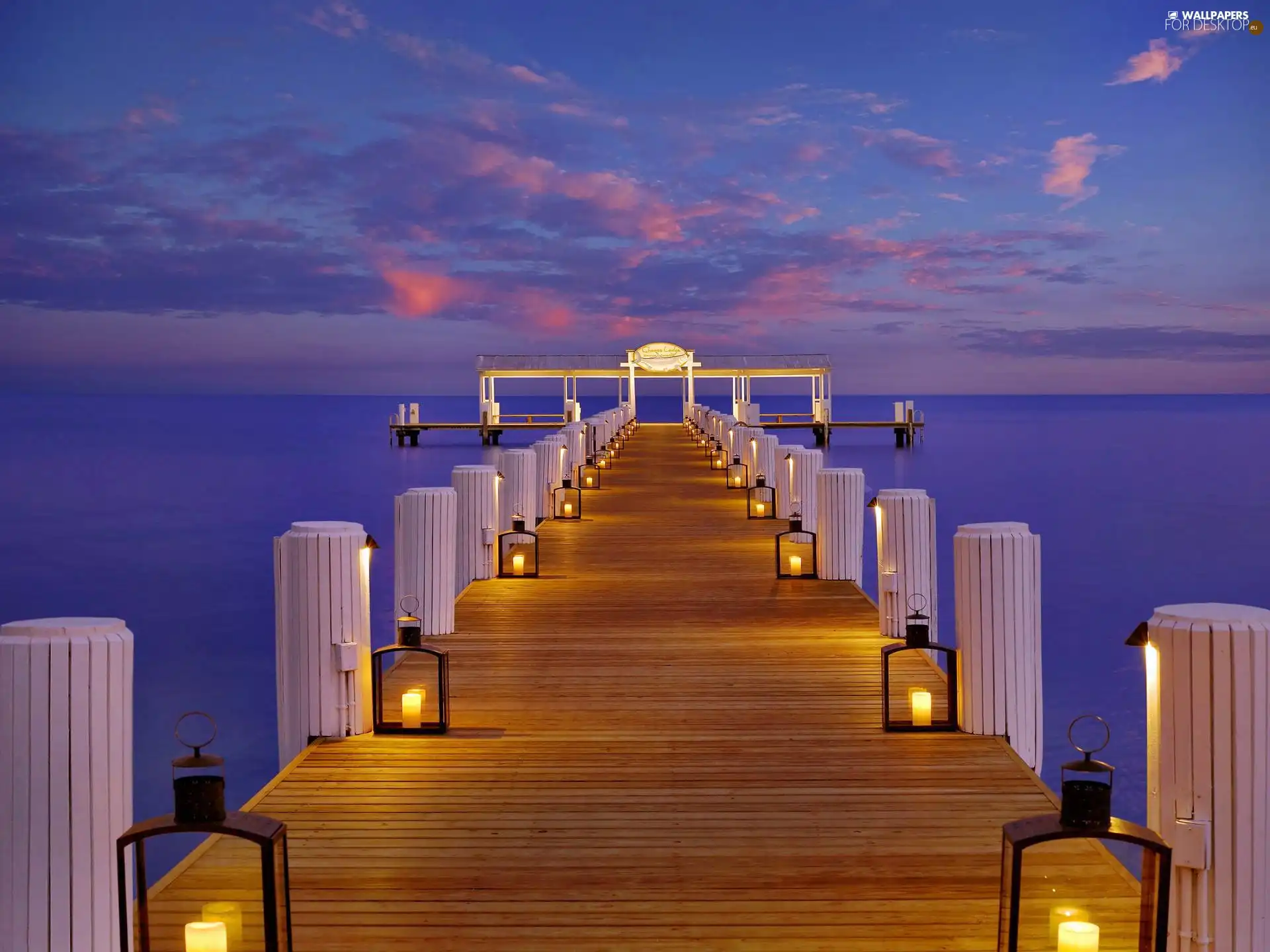 Sky, illuminated, pier, sea