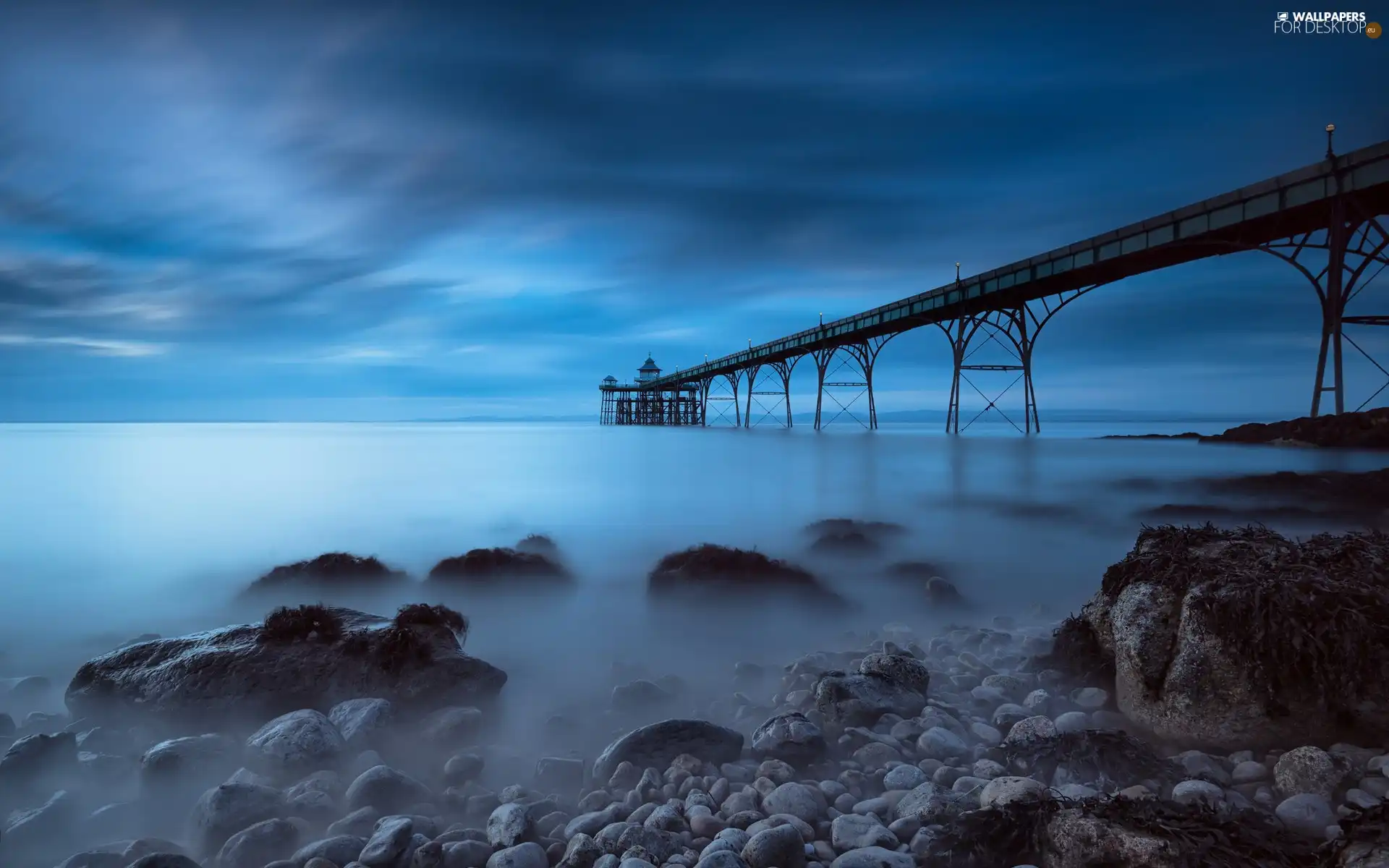 pier, sea, Stones