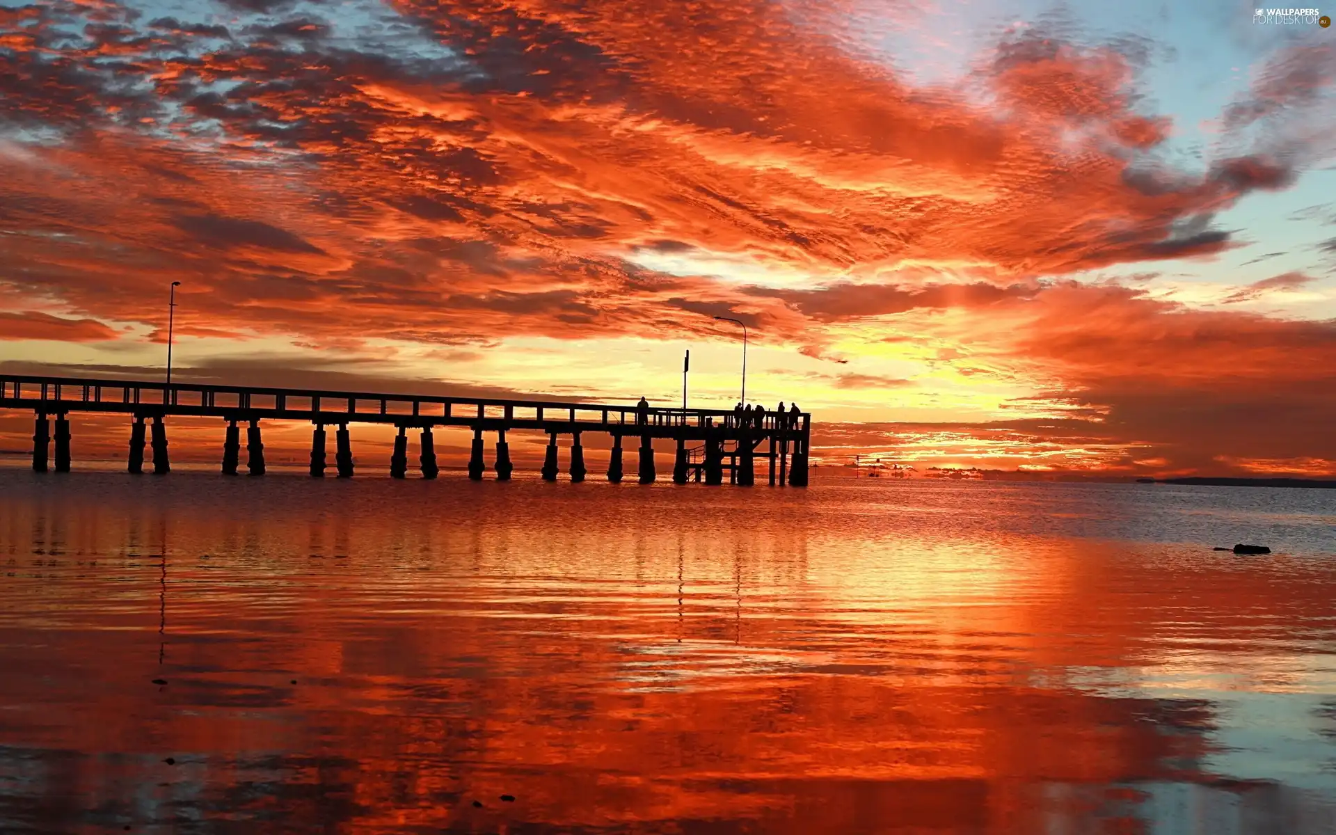 west, sea, pier, sun