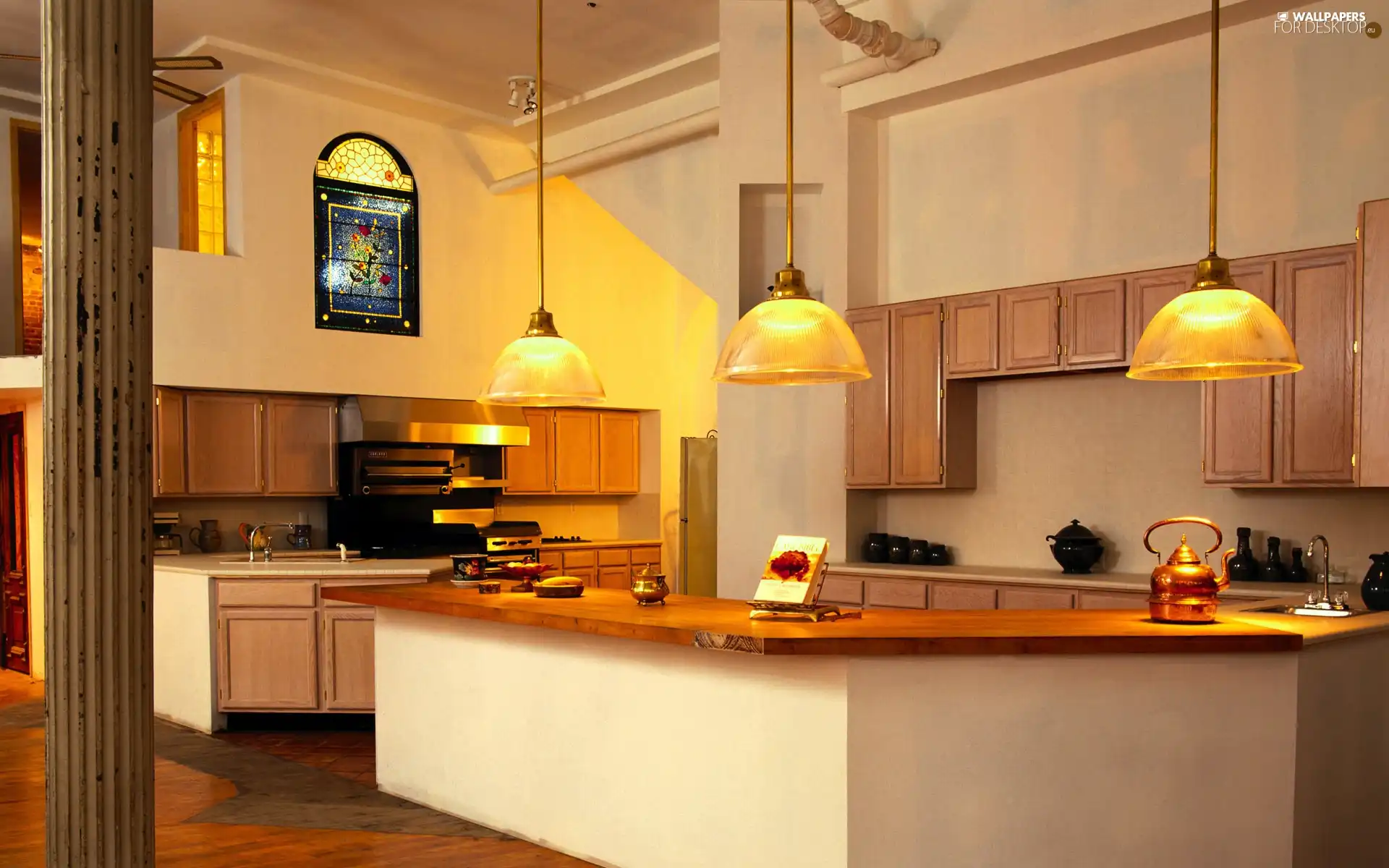 kitchen, Kitchen, pillar, kettle, Lamps, segment