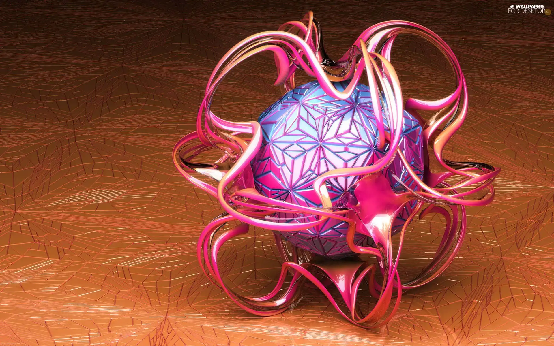 ribbons, 3D, surrounded, pink, Orb