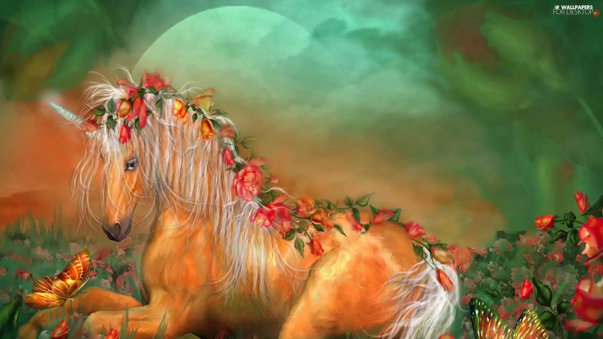 Planet, unicorn, Flowers