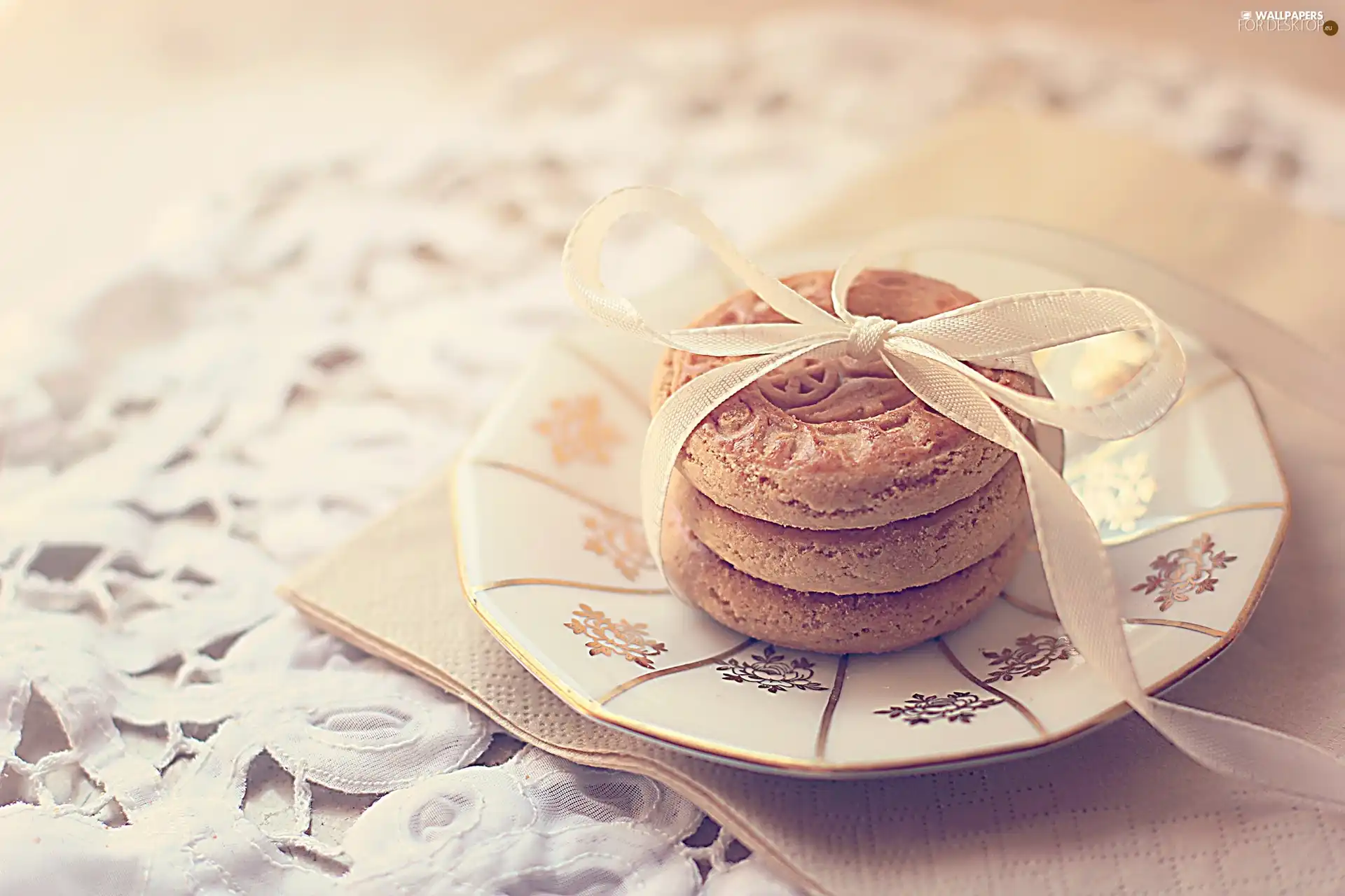 plate, Cookies, ribbon