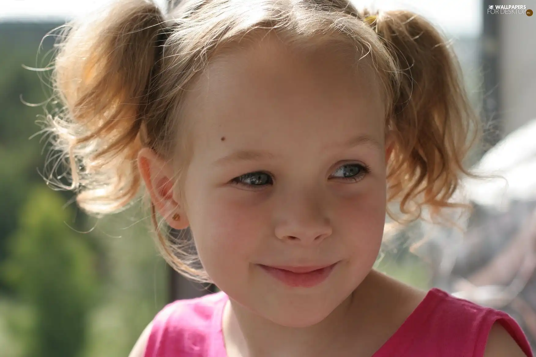 girl, Smile, ponytail, playful