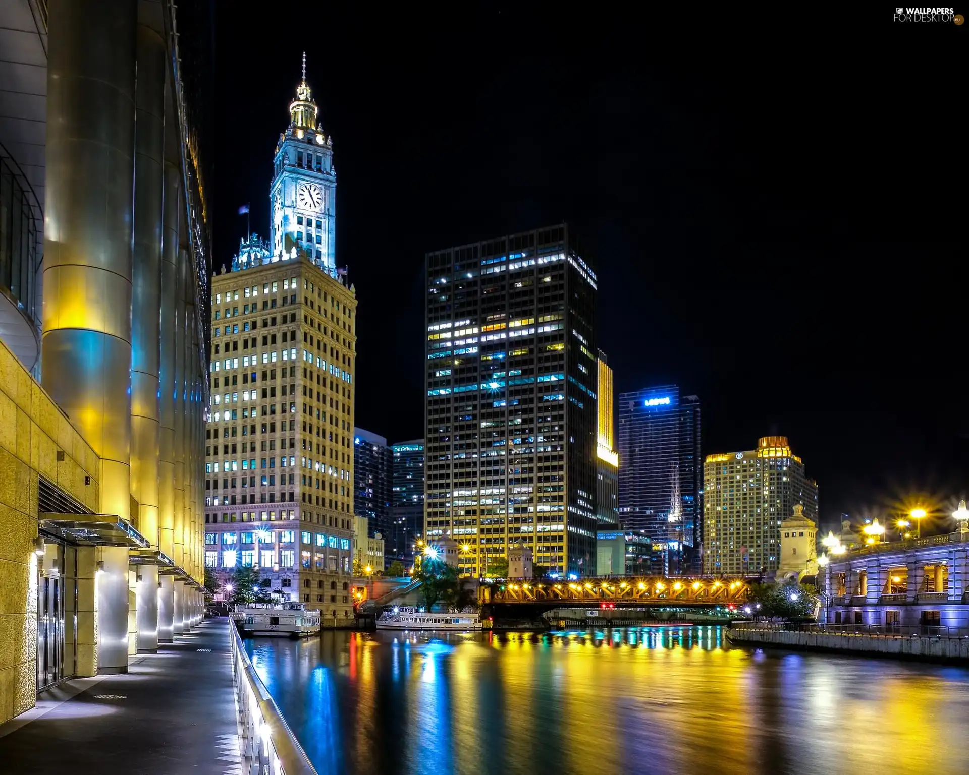 Chicago, night, port, Town