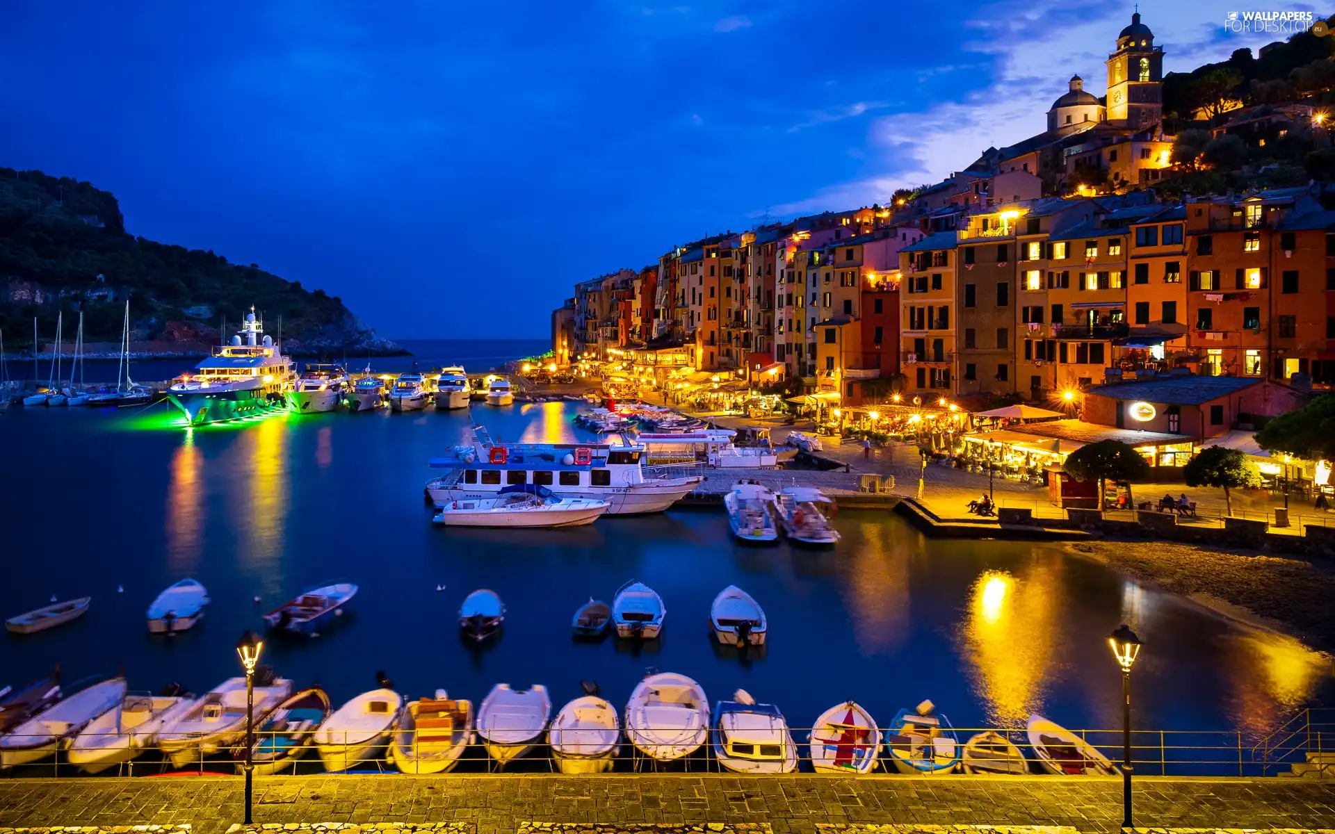 Porto, Town, Gulf, illuminated, Douro River, Portugal, Harbour, Yachts, Houses