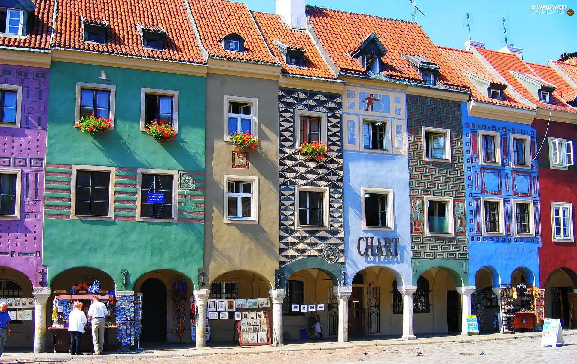 houses, market, Poznań, Old car