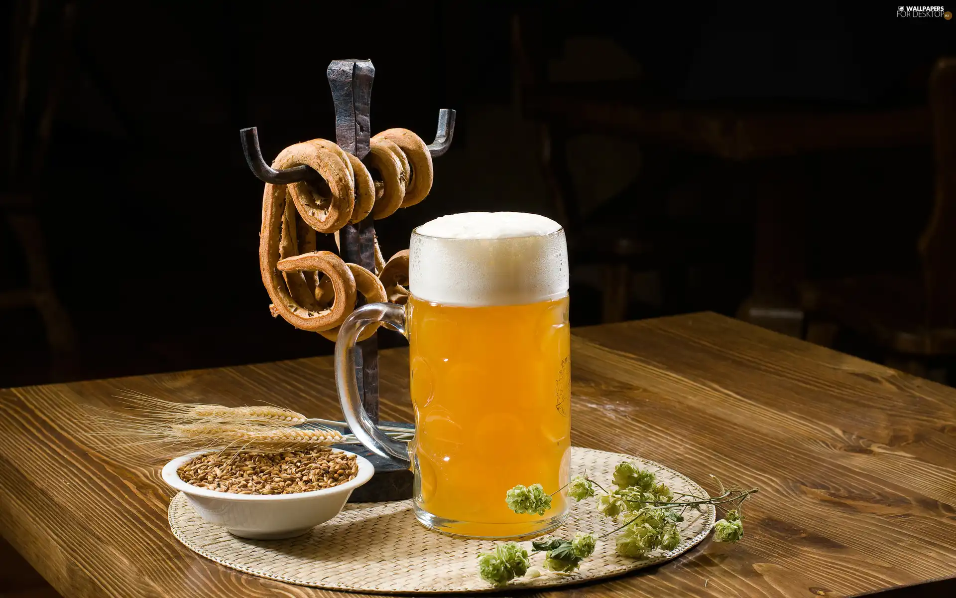 corn, Beer, pretzels, hop