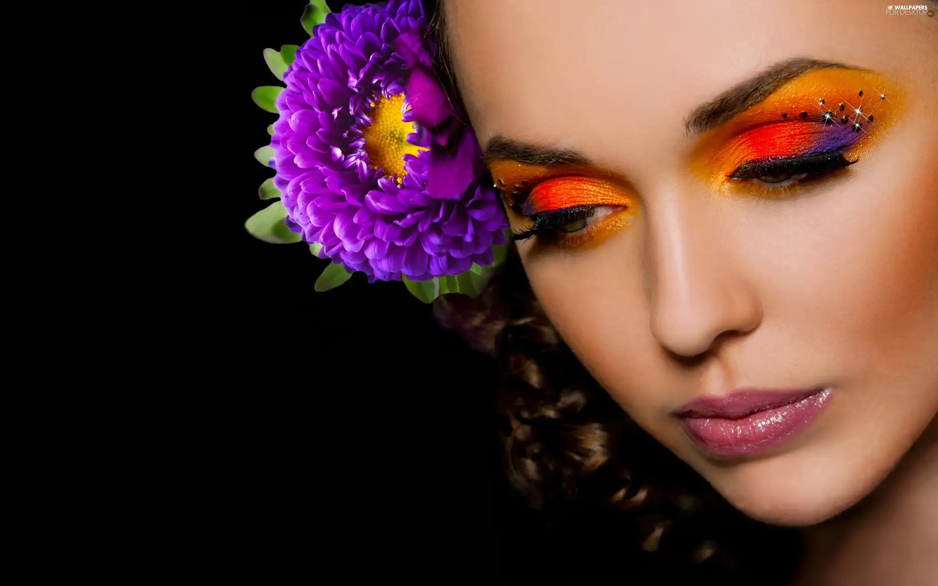 purple, Women, color, Eyelids, Colourfull Flowers, make-up