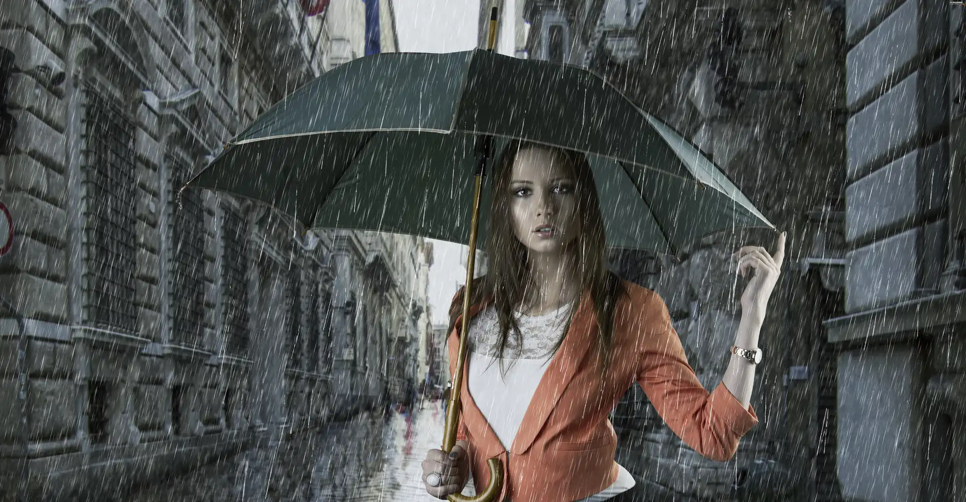 Lovely, Umbrella, Rain, girl