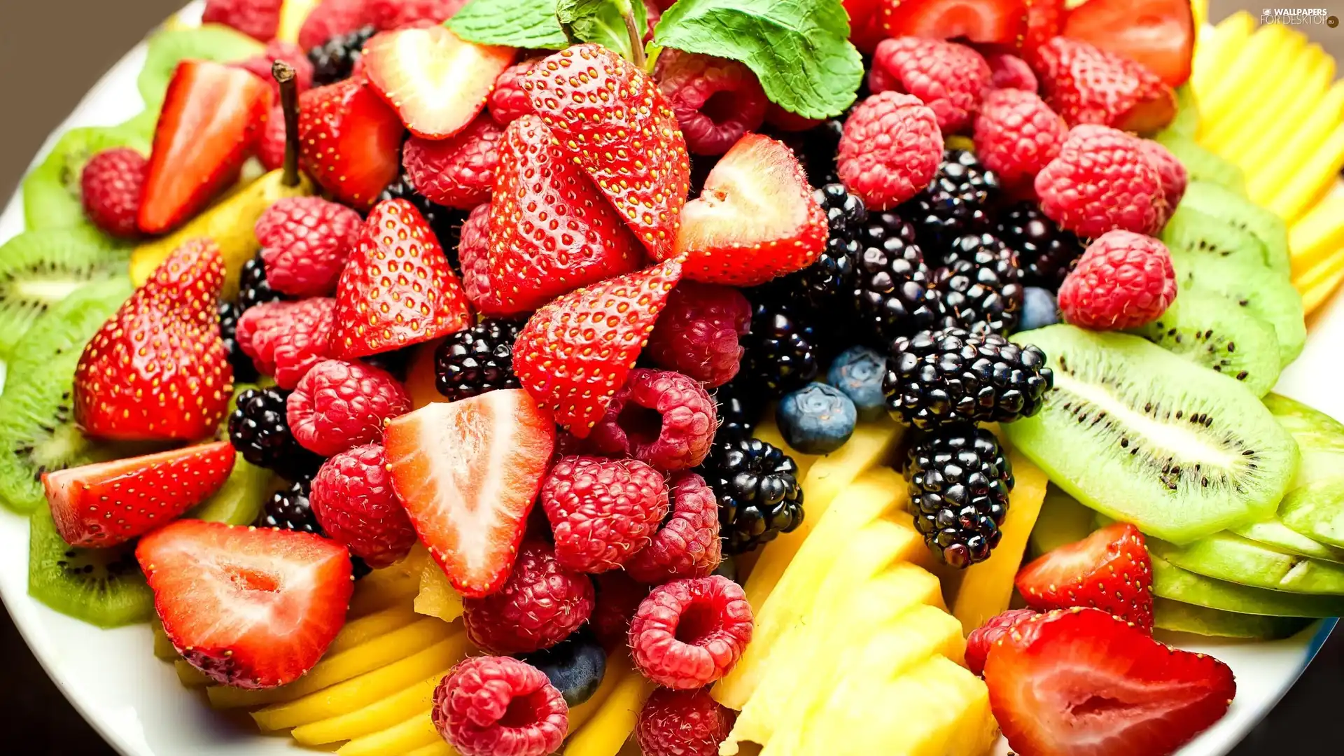 raspberries, kiwi, strawberries, blackberries, Fruits