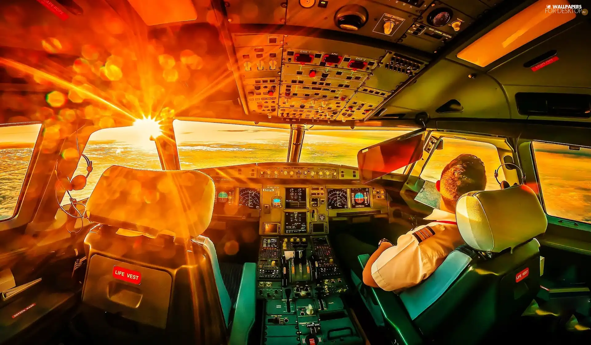 rays, sun, cabin, pilot, plane