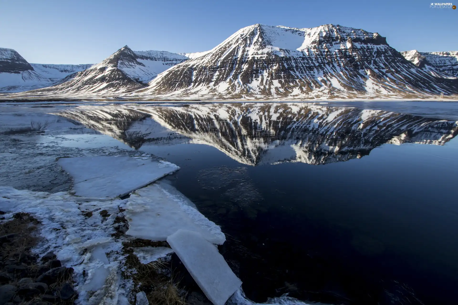 reflection, Mountains, lake