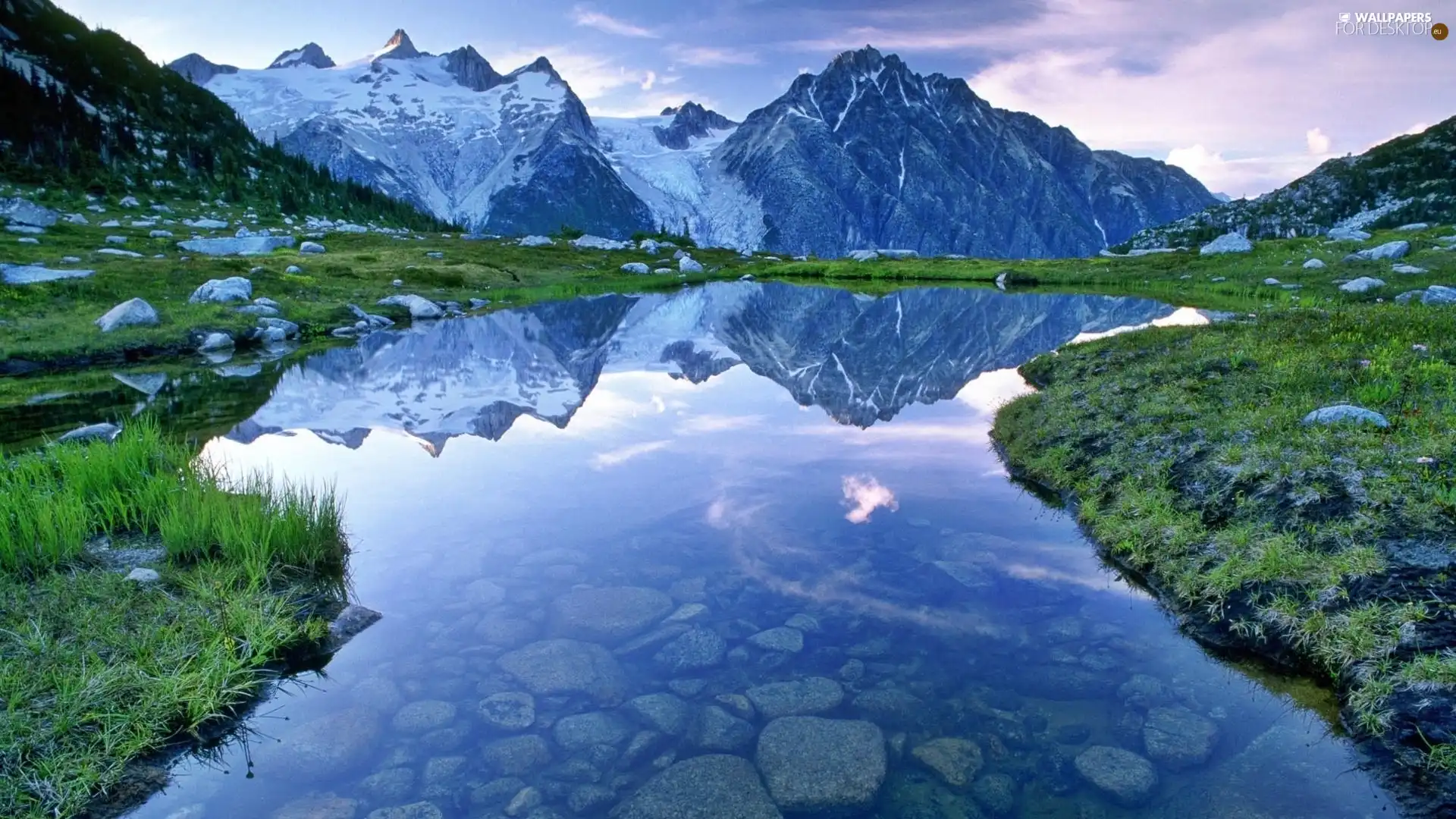 lake, VEGETATION, reflection, Mountains