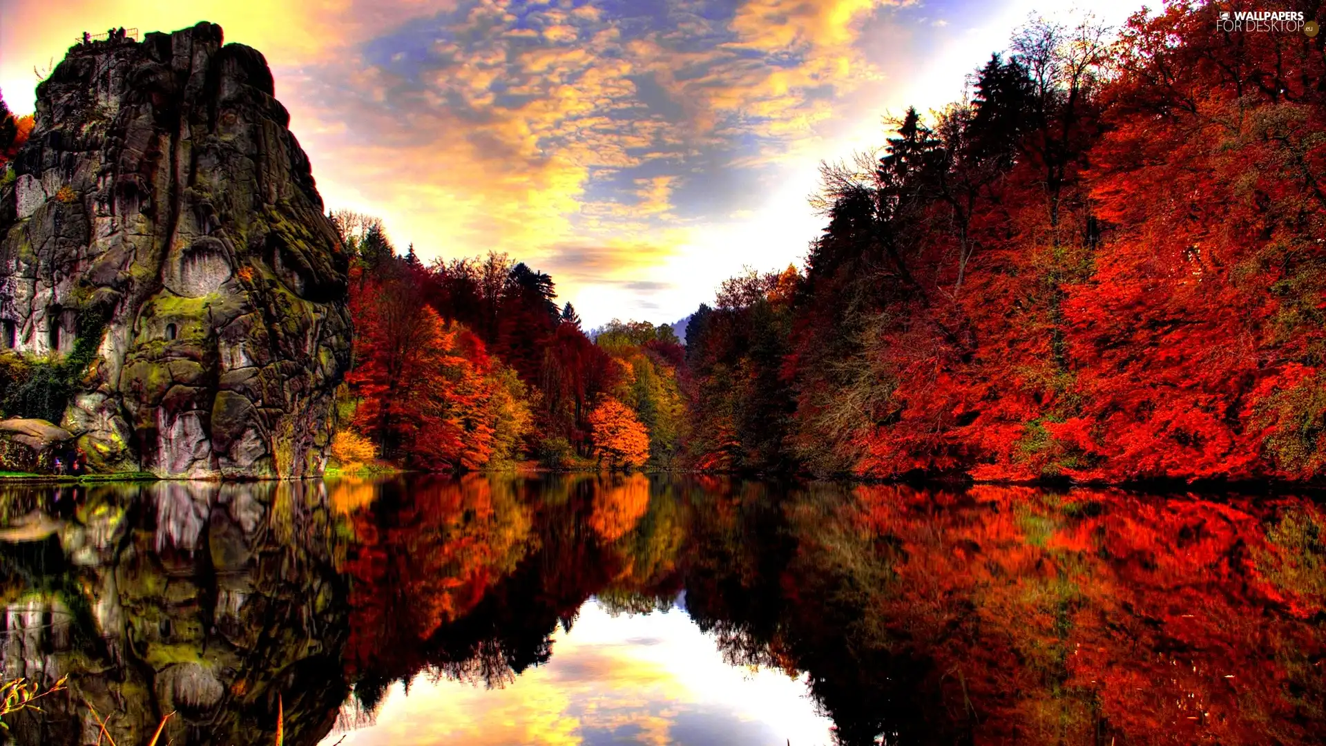 reflection, Mirror, Mountains, River, autumn
