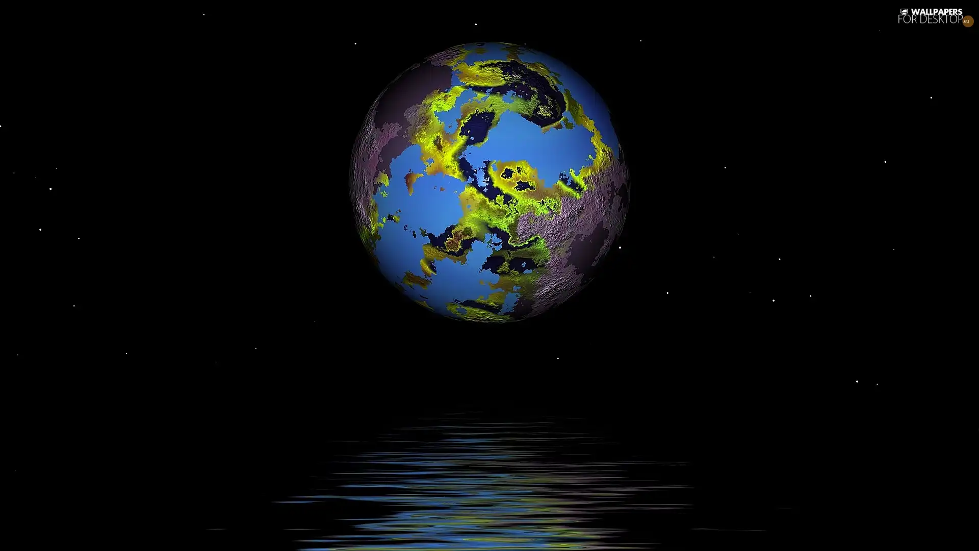Night, Sky, water, reflection, Planet, star