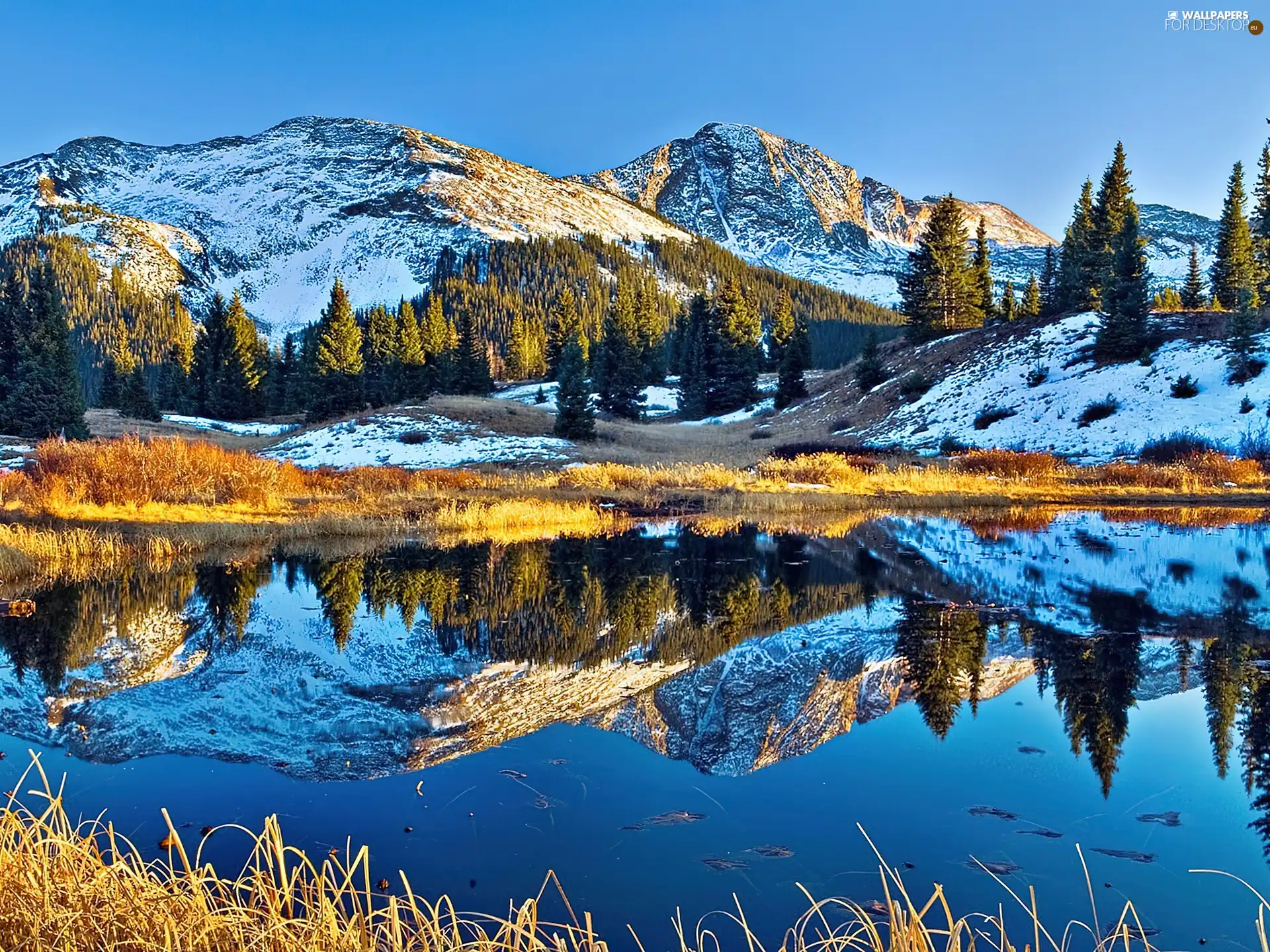winter, Mountains, reflection, lake