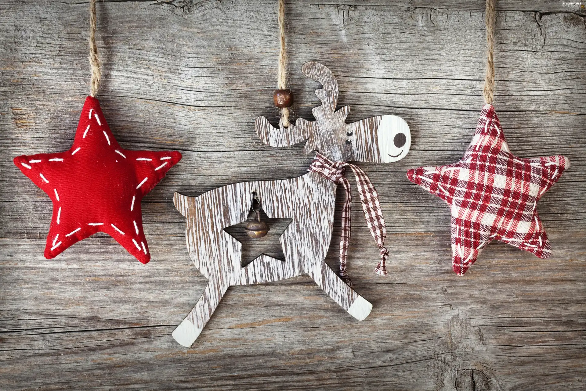 pendants, decoration, reindeer, boarding, Stars, Christmas