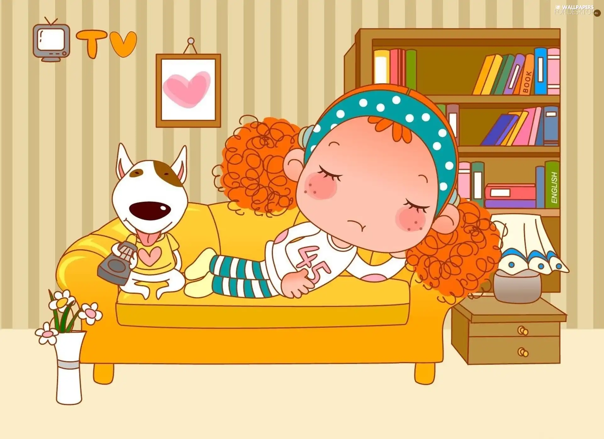 Kid, Sofa, resting, dog