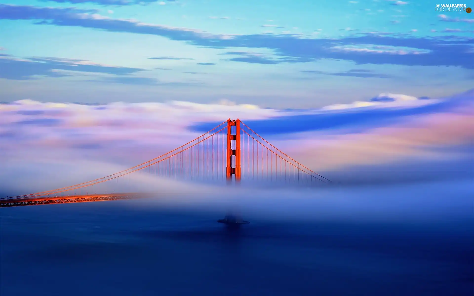 River, clouds, We, mist, bridge